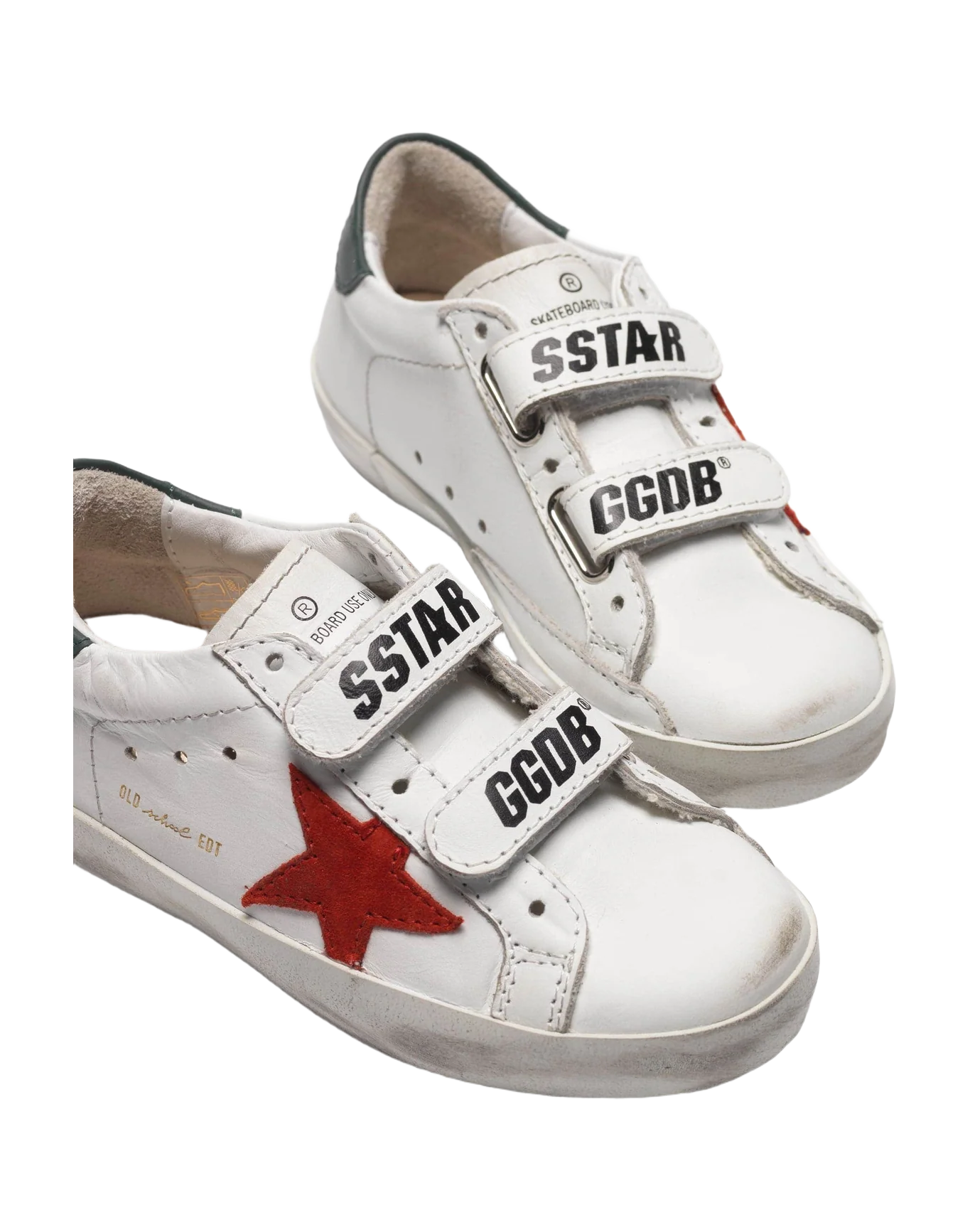 Kids | White Old School Sneakers with Red Star & Green Heel Tab (V2) - Image 4