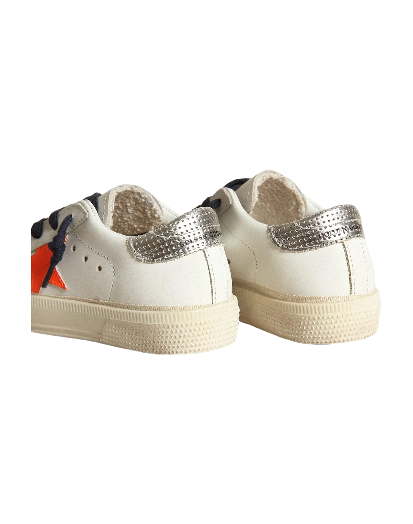 Kids | Young May with Fluorescent Orange Leather Star & Perforated Heel | White x Fluo Orange x Silver - Image 5