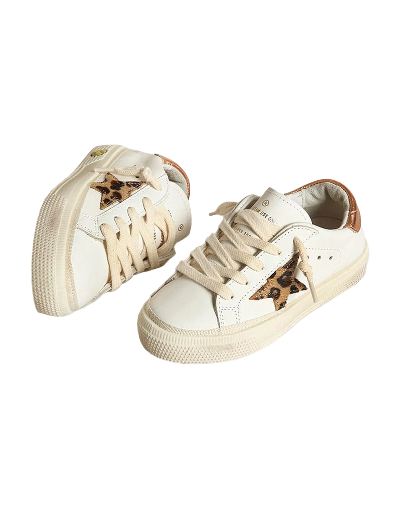Kids | Young May with Leopard Print Pony Skin Star & Copper-Colored Heel | White x Beige Brown Leo x Chocolate Brown - Image 2