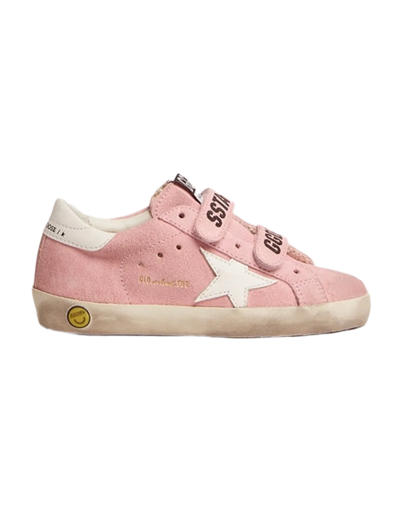 Kids | Young Old School Pink Suede with Leather Star & Heel Tab | Baby Pink x White - Image 3