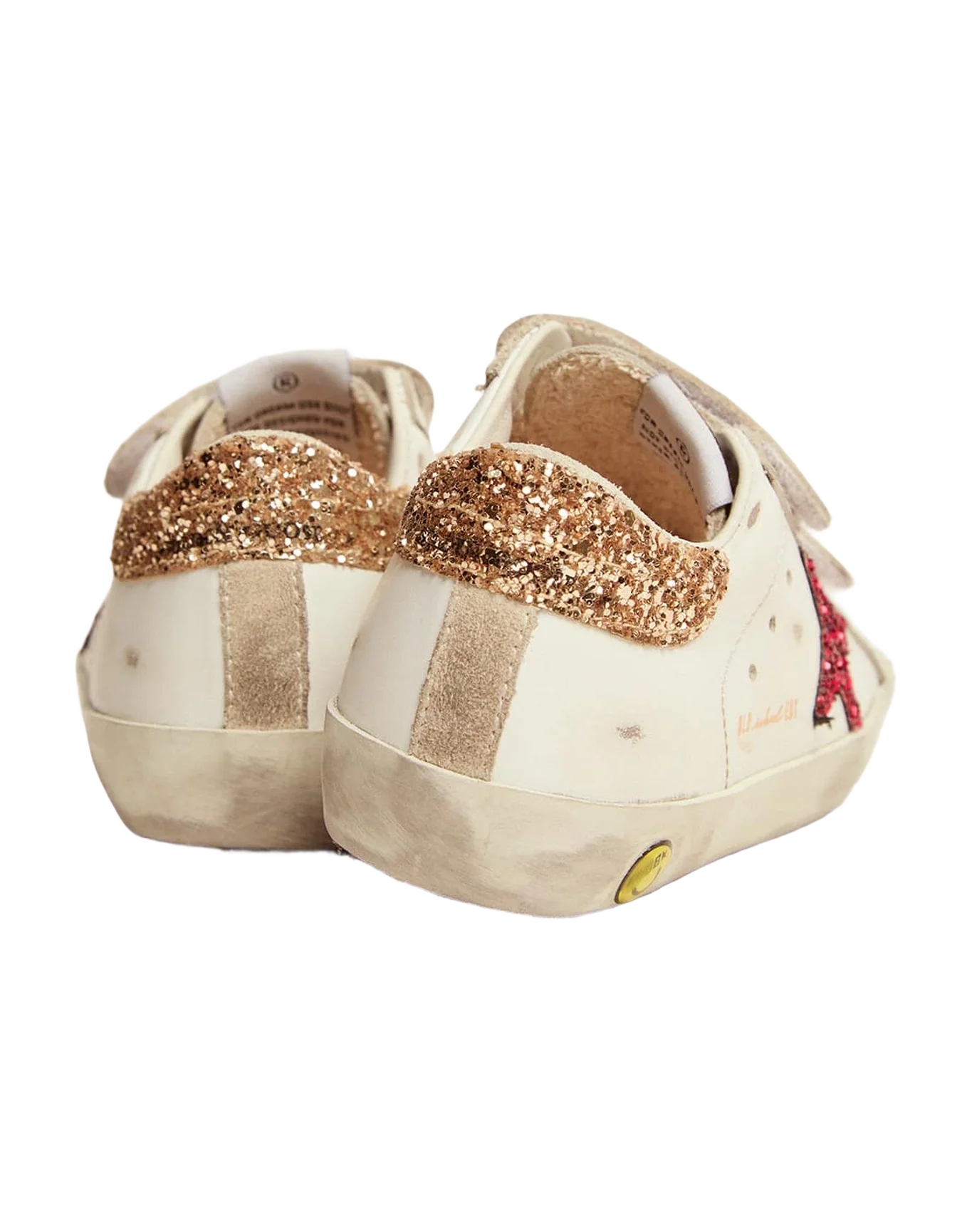 Kids | Young Old School Sneakers with Colored Glitter Star & Heel Tab | White x Red x Ice x Gold x - Image 2