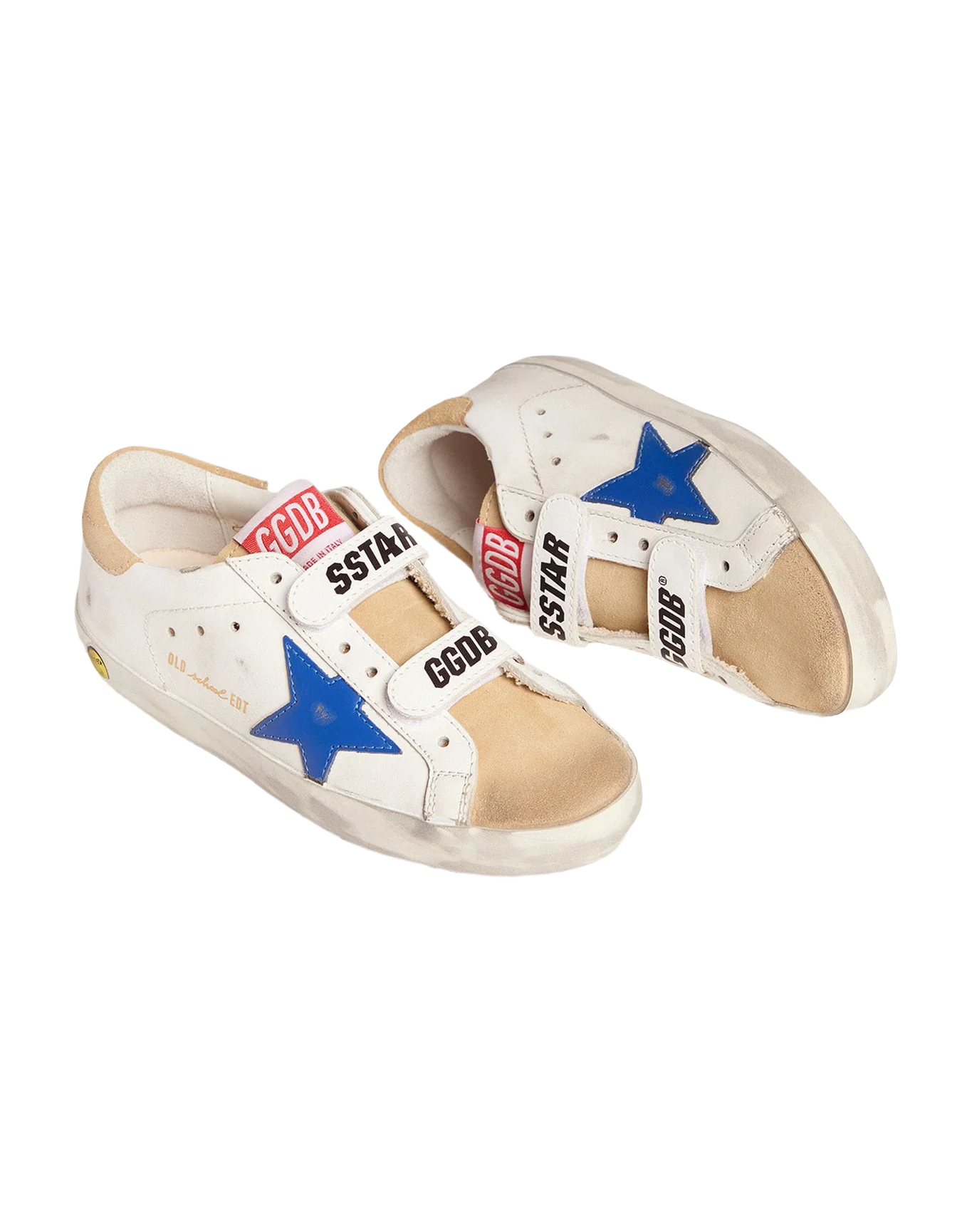 Kids | Young Old School Sneakers with Velcro Fastening & Blue Star | White x Cappuccino x Royal Blue x Ice - Image 3