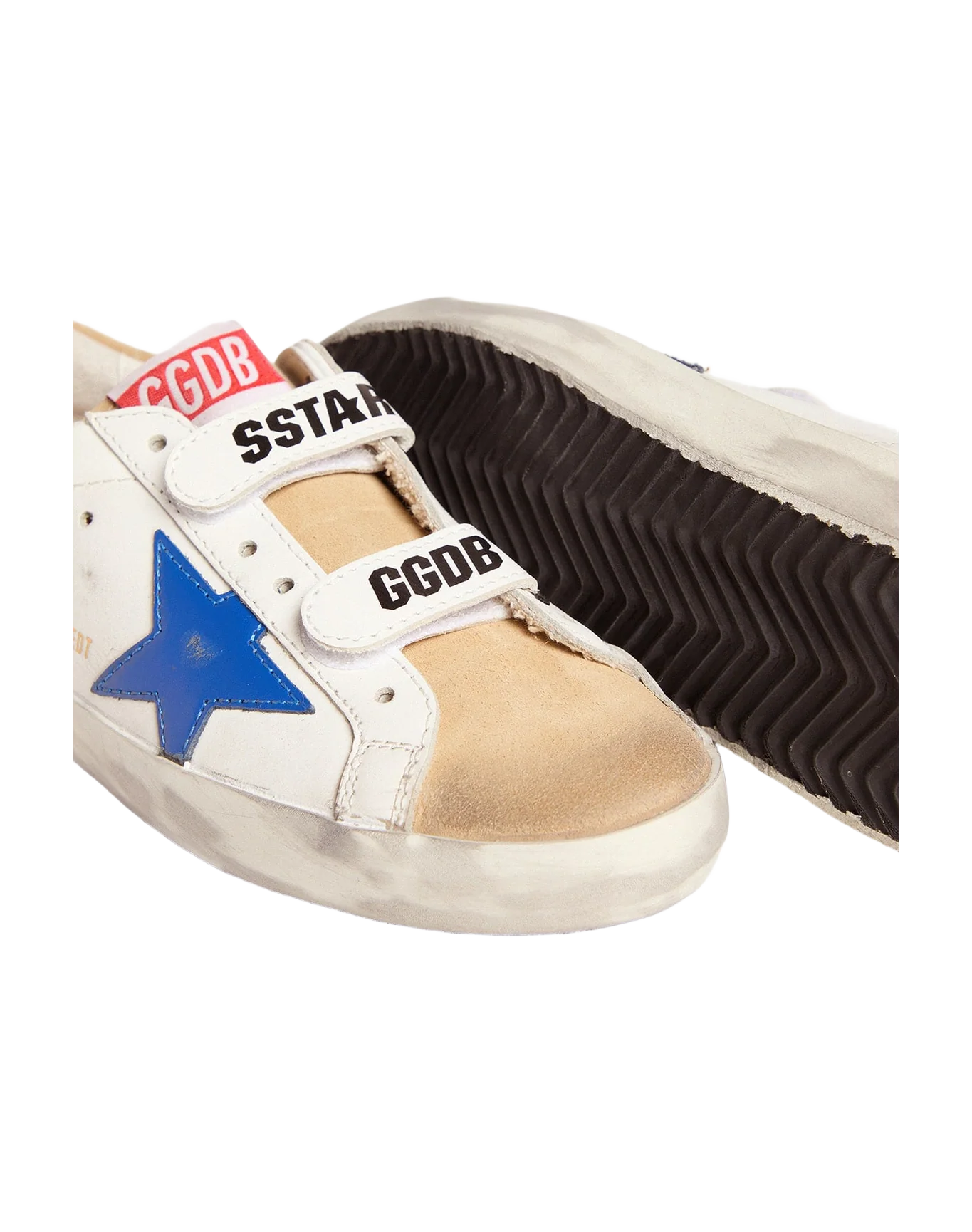 Kids | Young Old School Sneakers with Velcro Fastening & Blue Star | White x Cappuccino x Royal Blue x Ice - Image 4