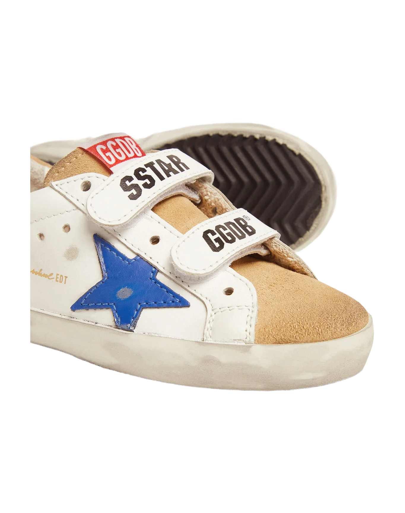 Kids | Young Old School Sneakers with Velcro Fastening & Blue Star | White x Cappuccino x Royal Blue x Ice - Image 5