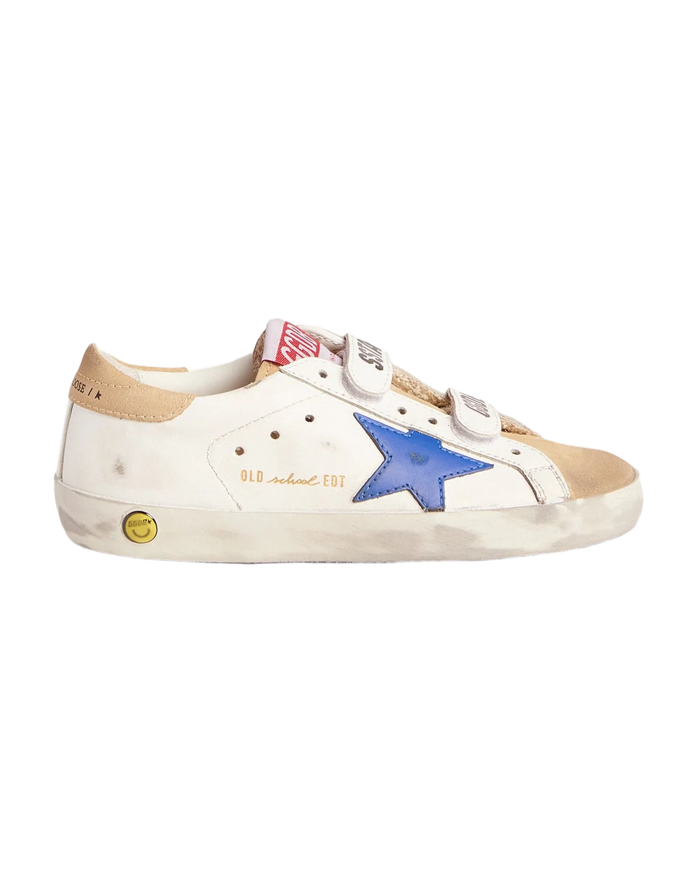 Kids | Young Old School Sneakers with Velcro Fastening & Blue Star | White x Cappuccino x Royal Blue x Ice - Image 6