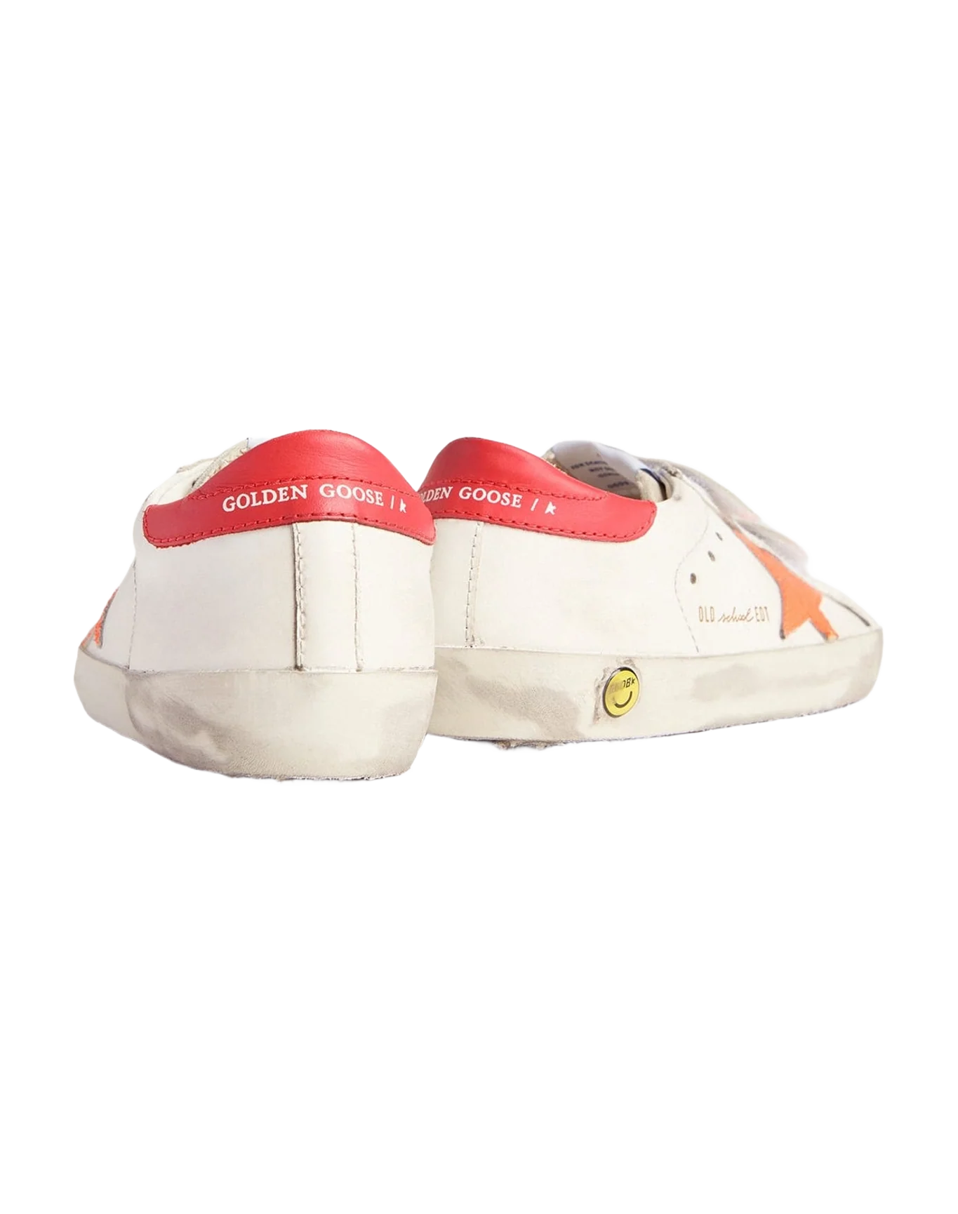 Kids | Young Old School Sneakers with Velcro Fastening & Fluorescent Orange Star | White x Ice x Orange Fluo x Cherry Red