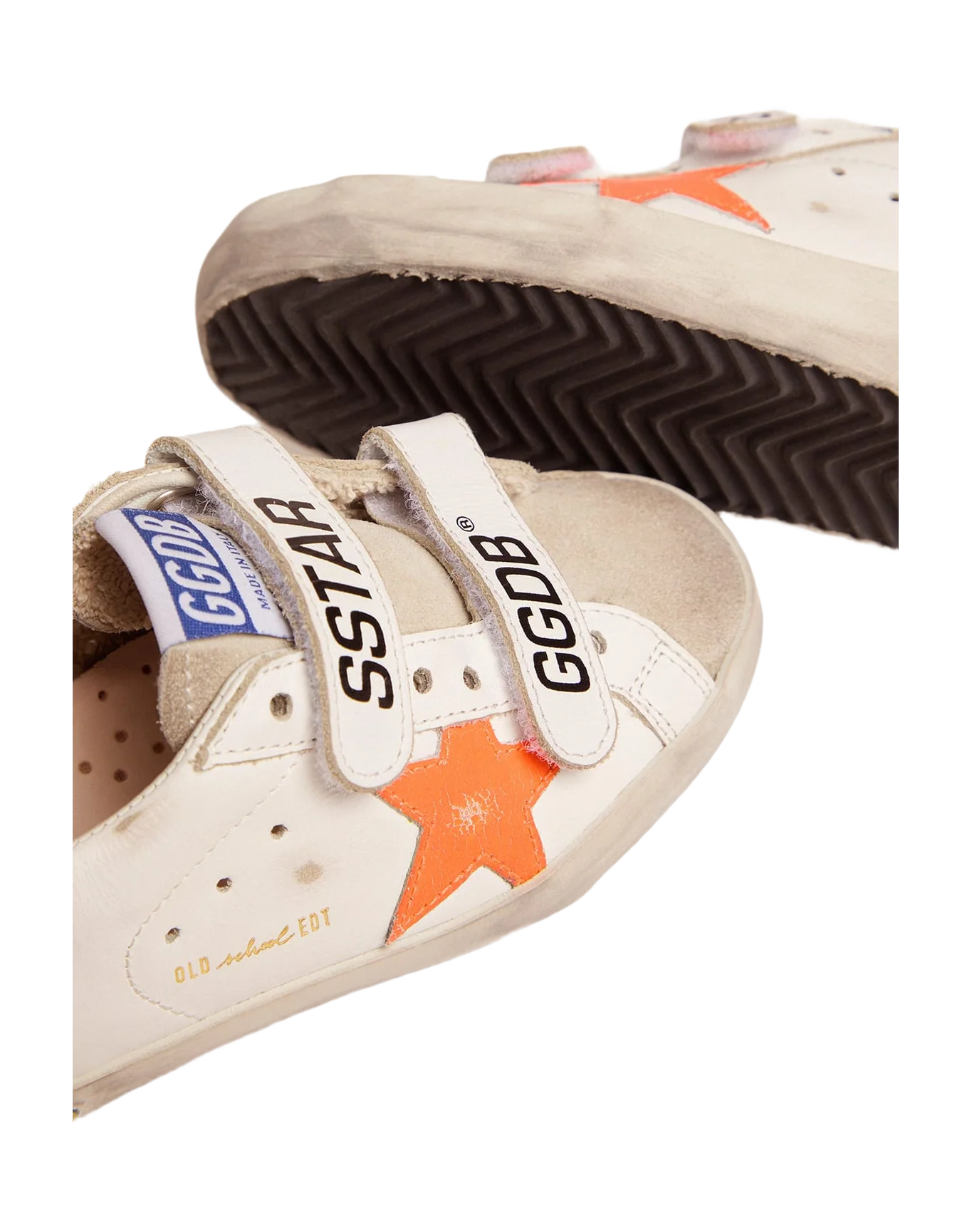 Kids | Young Old School Sneakers with Velcro Fastening & Fluorescent Orange Star | White x Ice x Orange Fluo x Cherry Red - Image 6
