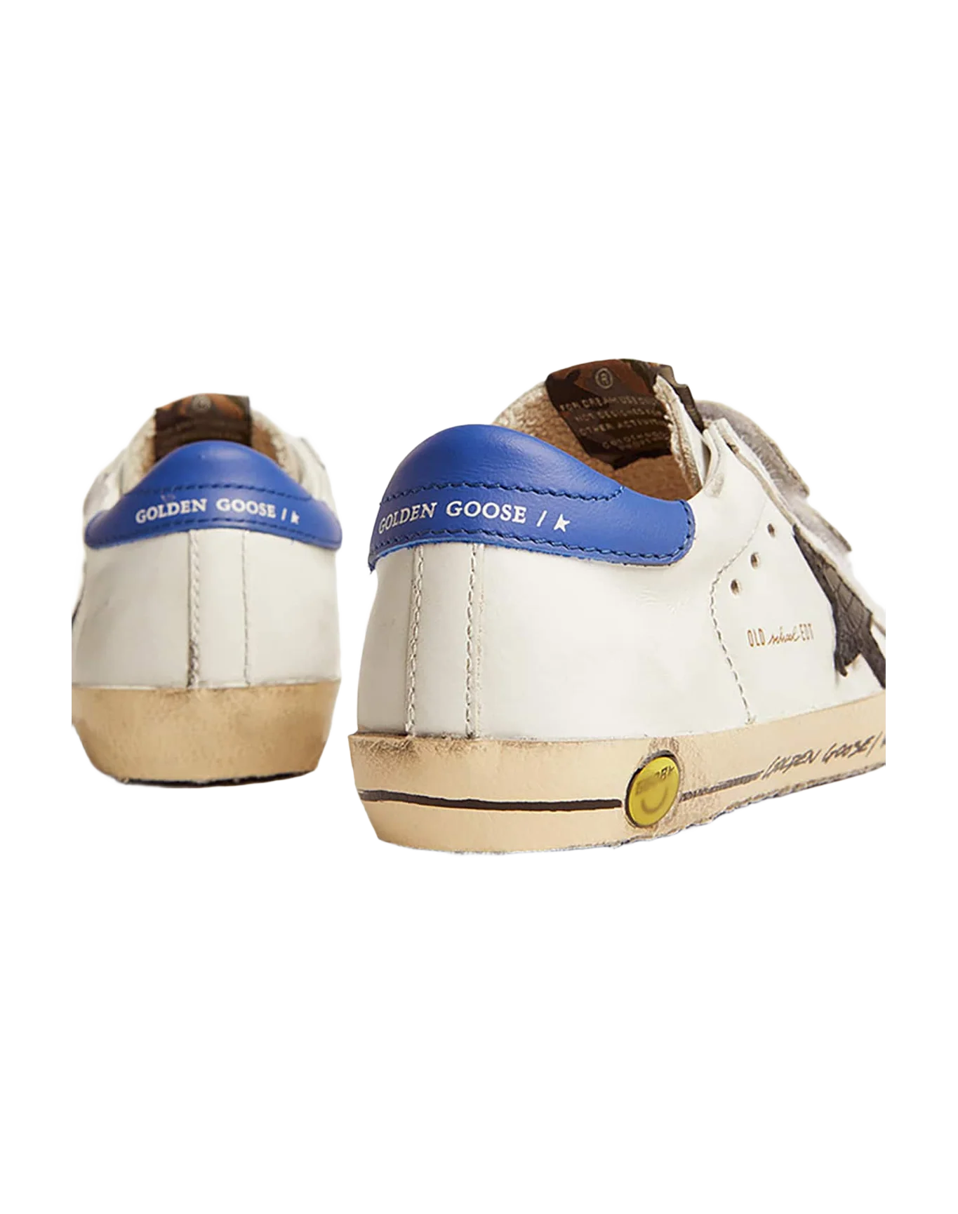 Kids | Young Old School with Black Snake Print Leather Star & Blue Heel | White x Black x Blue - Image 6