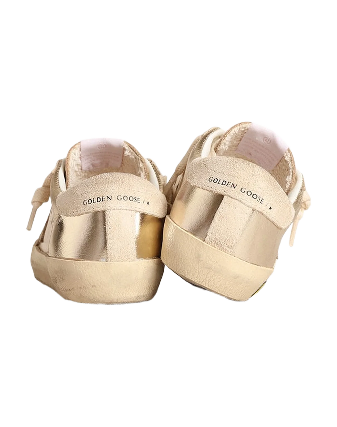 Kids | Young Super-Star Platinum Metallic Leather with Suede Star & Heel Tab | Platinum x Beige - Image 2