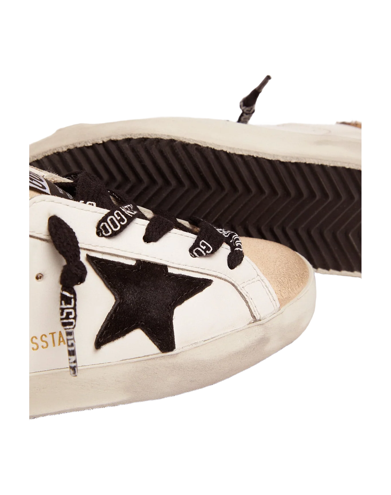 Kids | Young Super-Star Sneakers with Leopard-Print Pony Skin Heel Tab & Black Star | White x Beige x Black x Beige Brown Leo - Image 4
