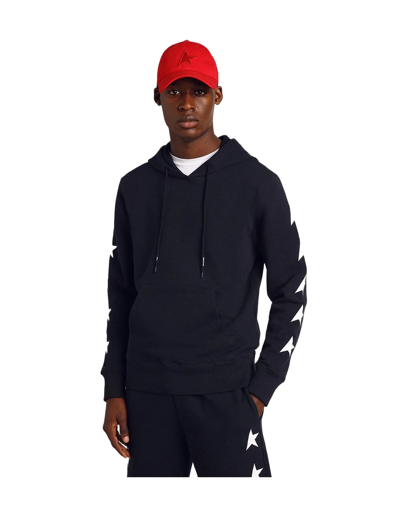 Men | Alighiero Star Collection Hoodie Navy Blue with Contrasting White Stars | Dark Blue x White - Image 3