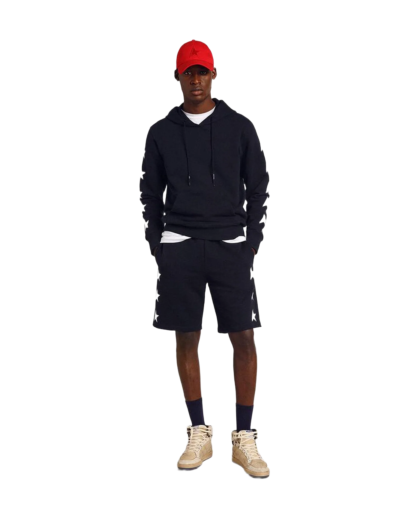 Men | Alighiero Star Collection Hoodie Navy Blue with Contrasting White Stars | Dark Blue x White - Image 5