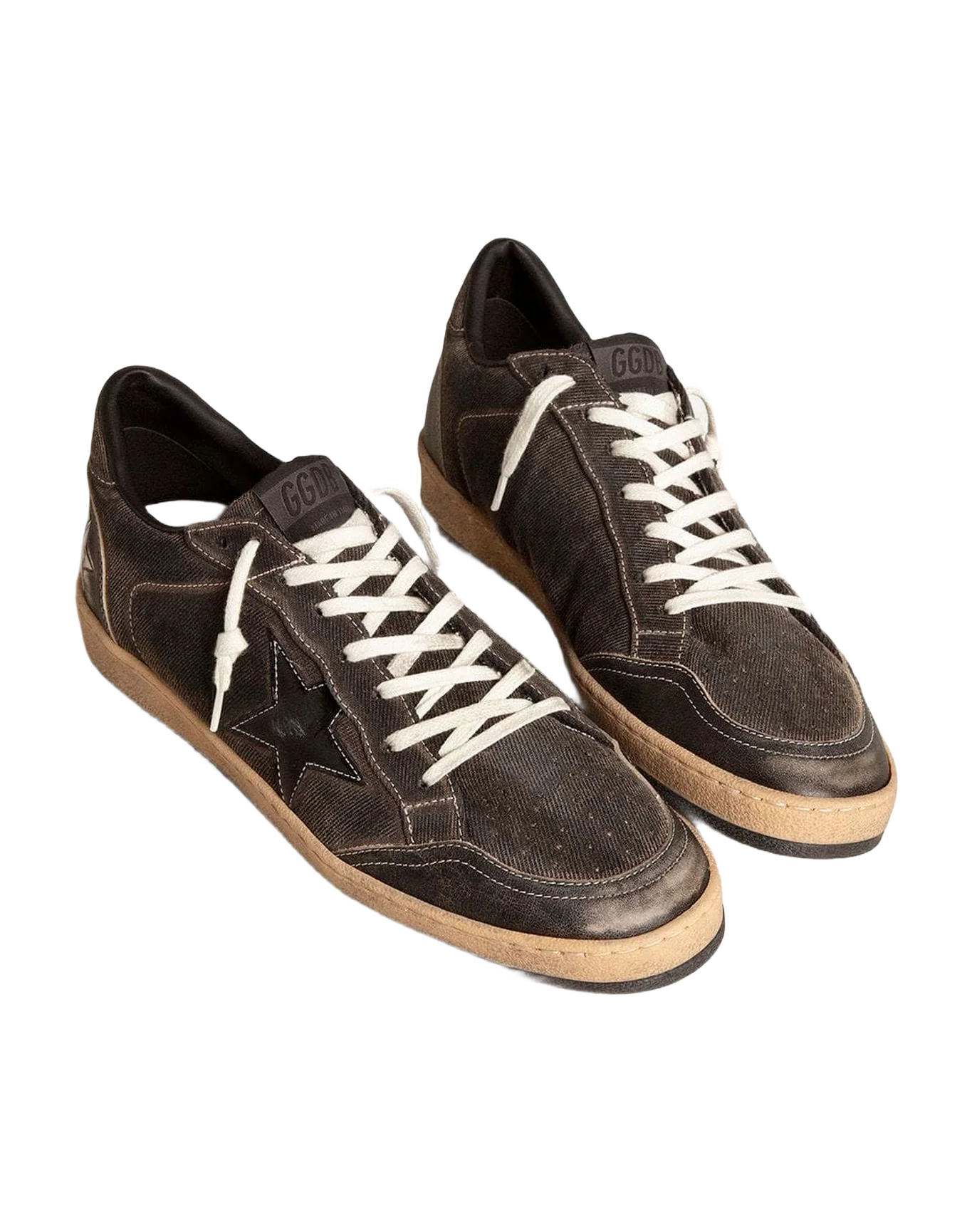 Men | Ball Star Black Denim with Black Leather Star & Inserts | Black - Image 6