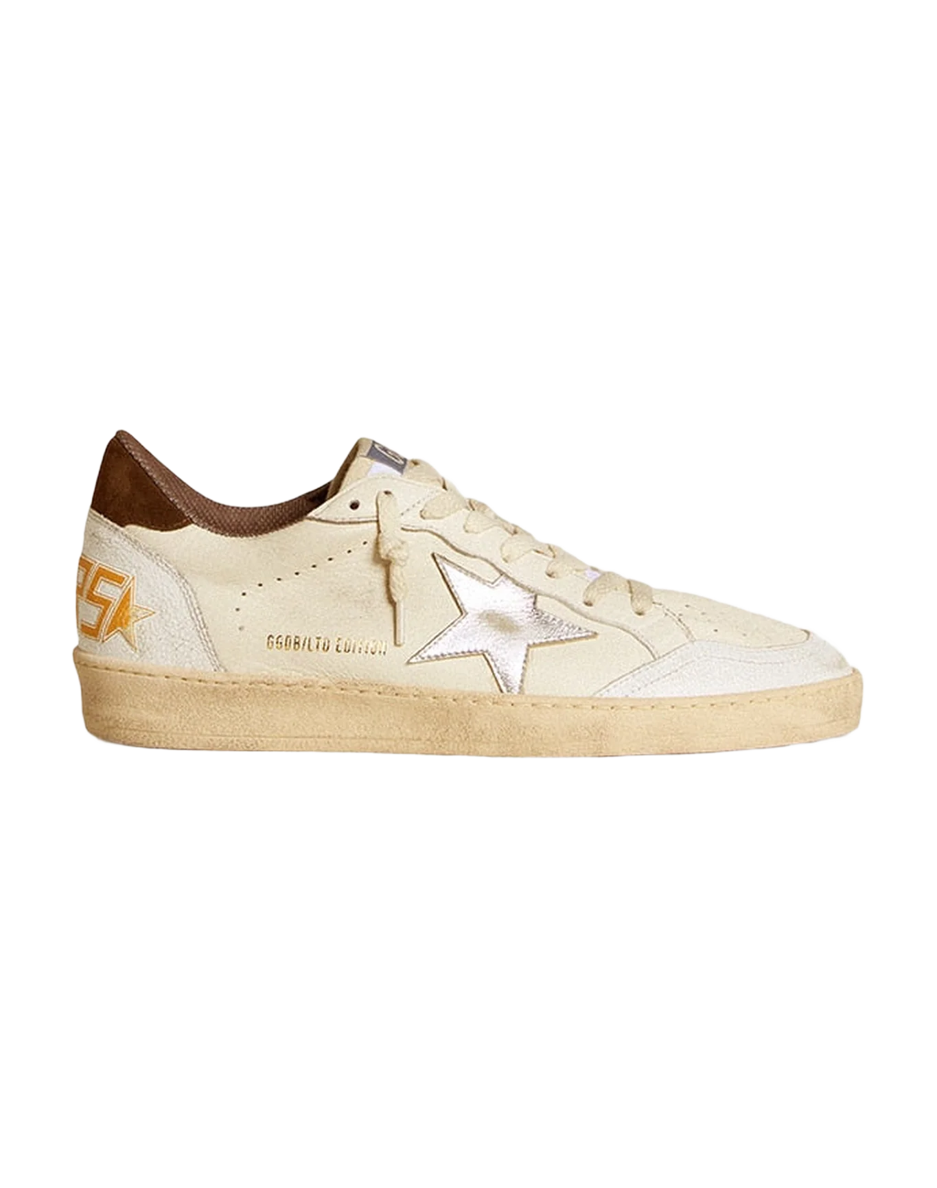 Men | Ball Star Ltd Nappa with Metallic Leather Star & Suede Heel Tab | White x Silver x Brown - Image 6