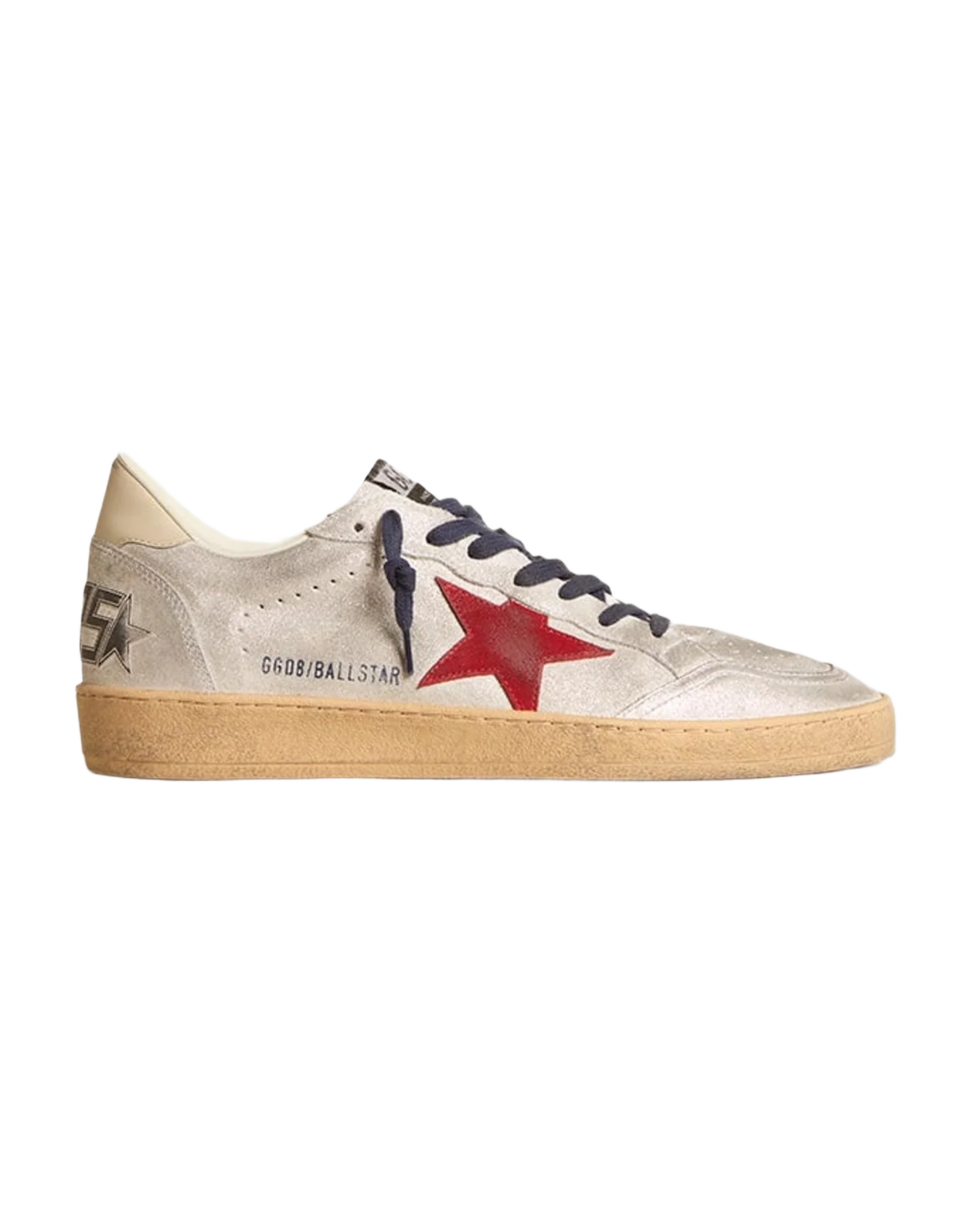 Men | Ball Star Metallic Suede with Suede Star & Leather Heel Tab | Silver x Red x Beige