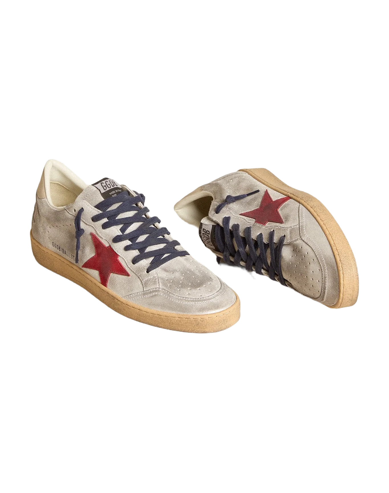 Men | Ball Star Metallic Suede with Suede Star & Leather Heel Tab | Silver x Red x Beige - Image 6