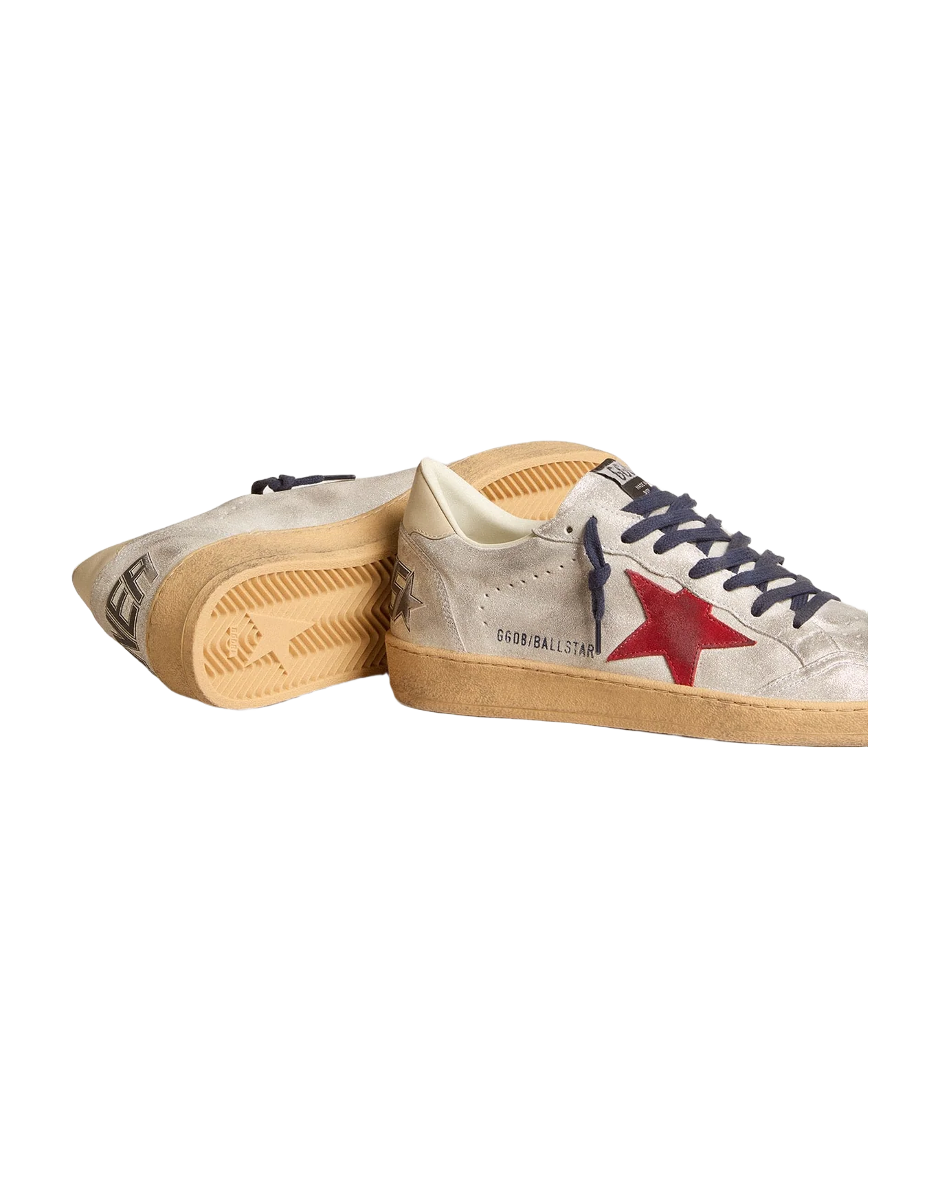Men | Ball Star Metallic Suede with Suede Star & Leather Heel Tab | Silver x Red x Beige - Image 8