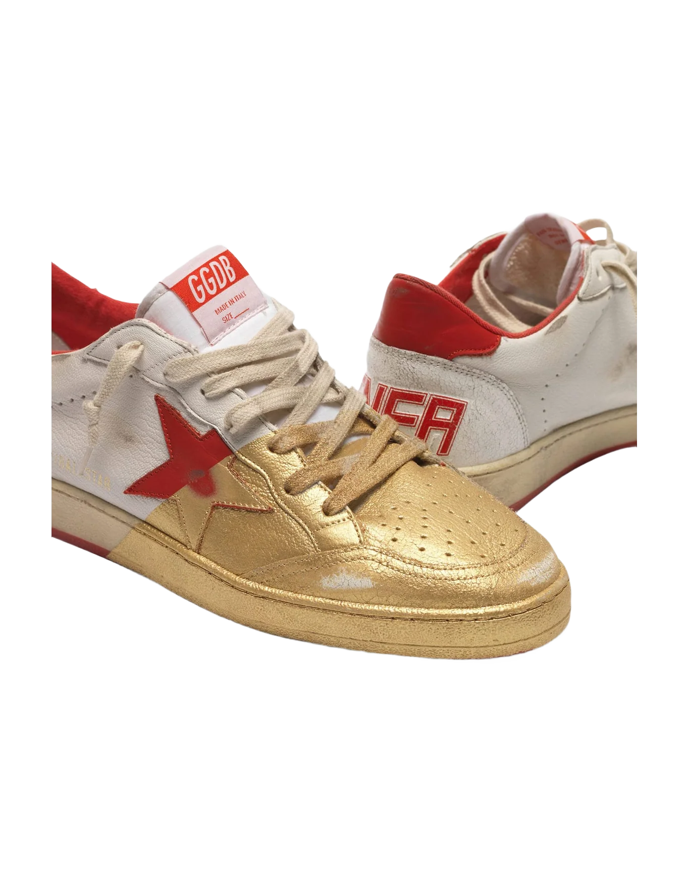 Men | Ball Star Sneakers Leather with Golden Varnish On The Front - Image 4