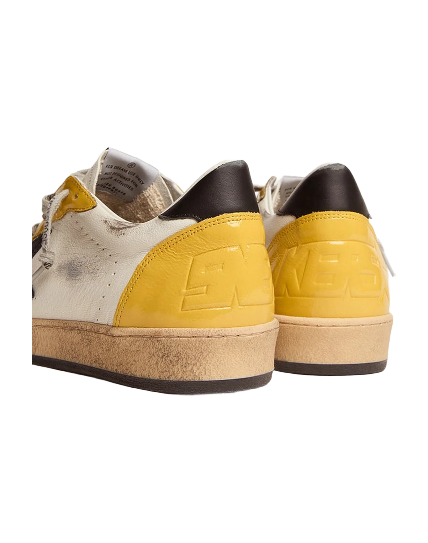 Men | Ball Star Sneakers White Nappa Leather with Black Suede Star & Yellow Naplak Inserts | White x Ocra x Black - Image 7