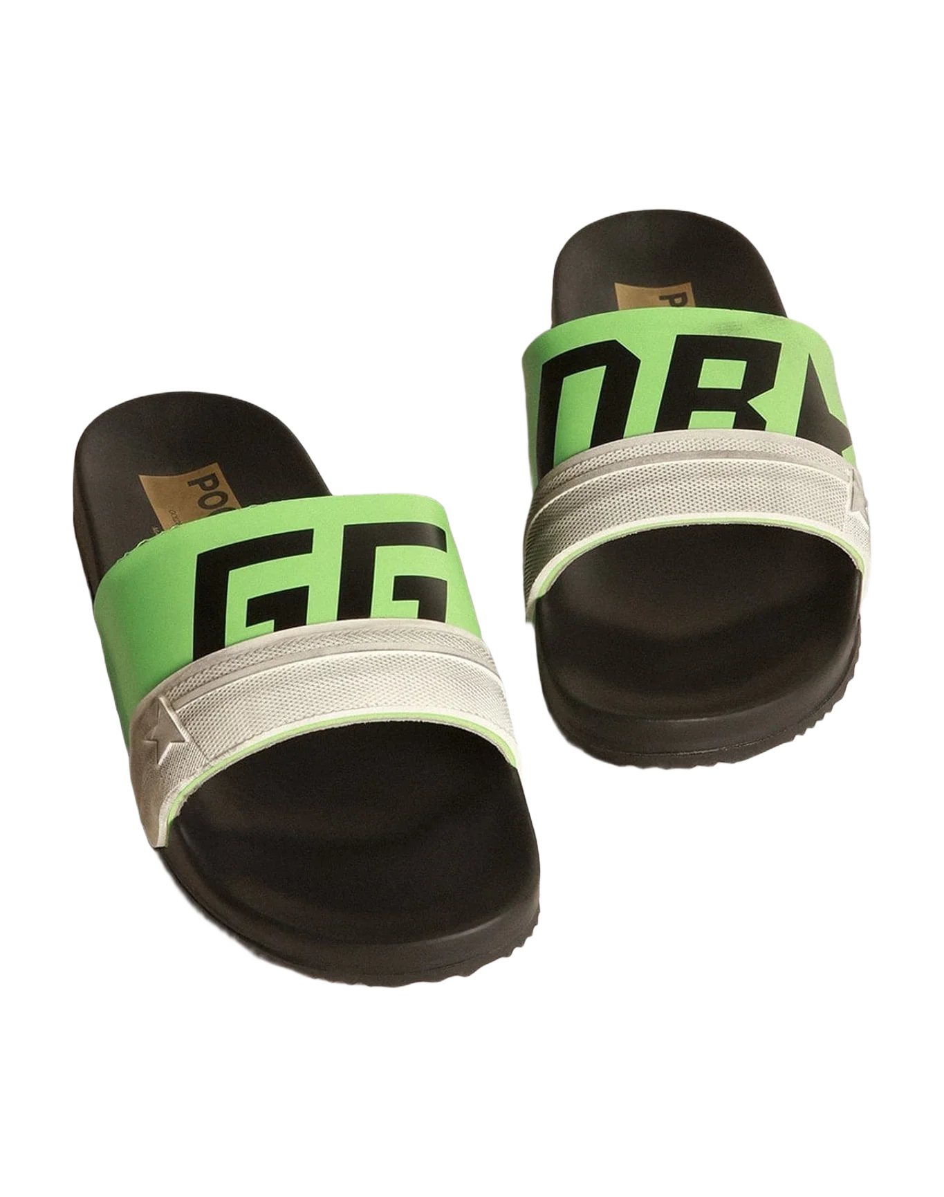 Men | Black Poolstars with Green Strap & Logo