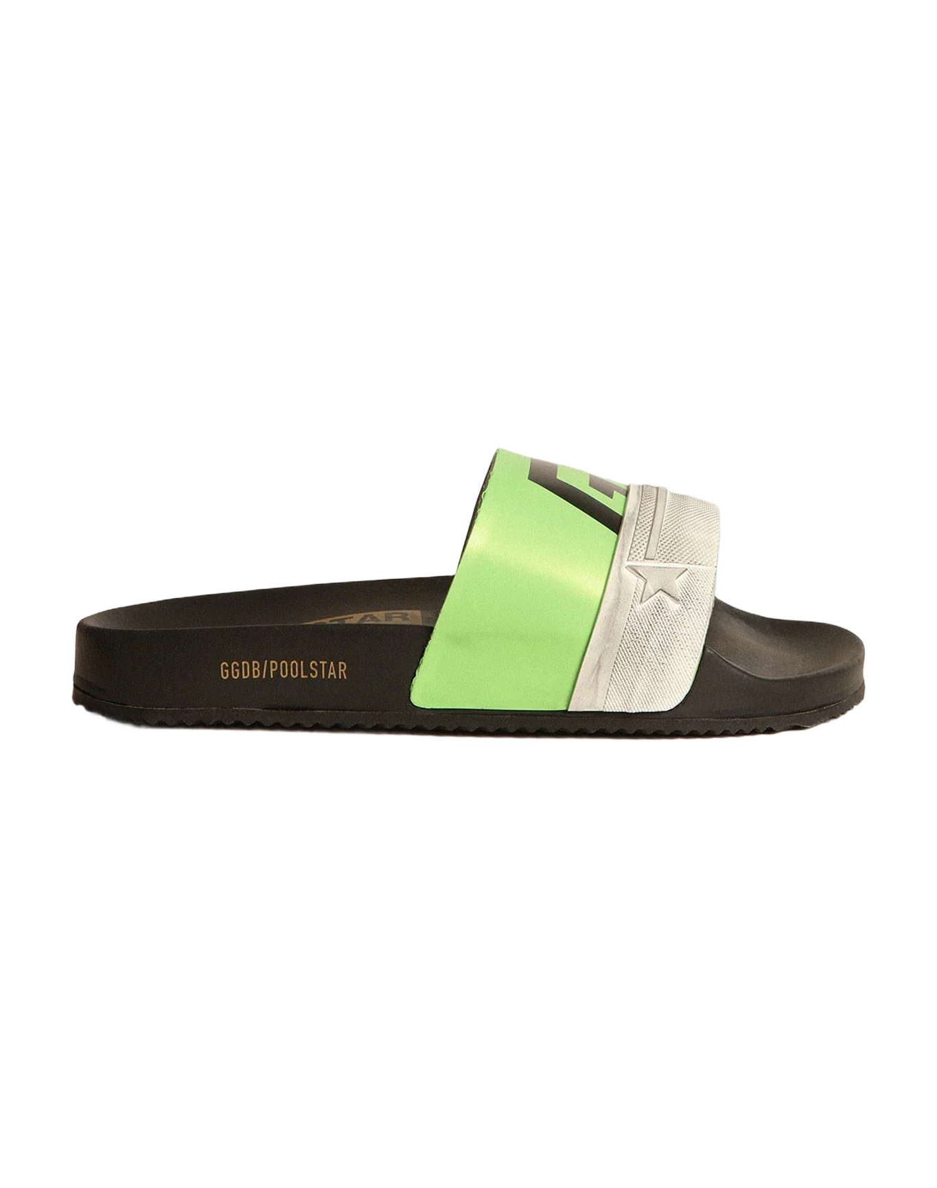 Men | Black Poolstars with Green Strap & Logo - Image 2