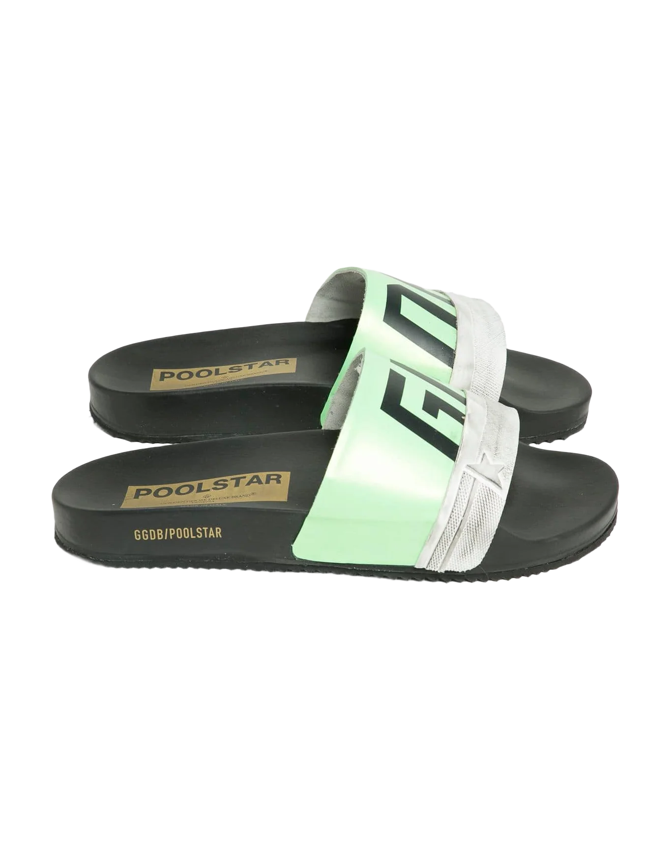 Men | Black Poolstars with Green Strap & Logo - Image 4