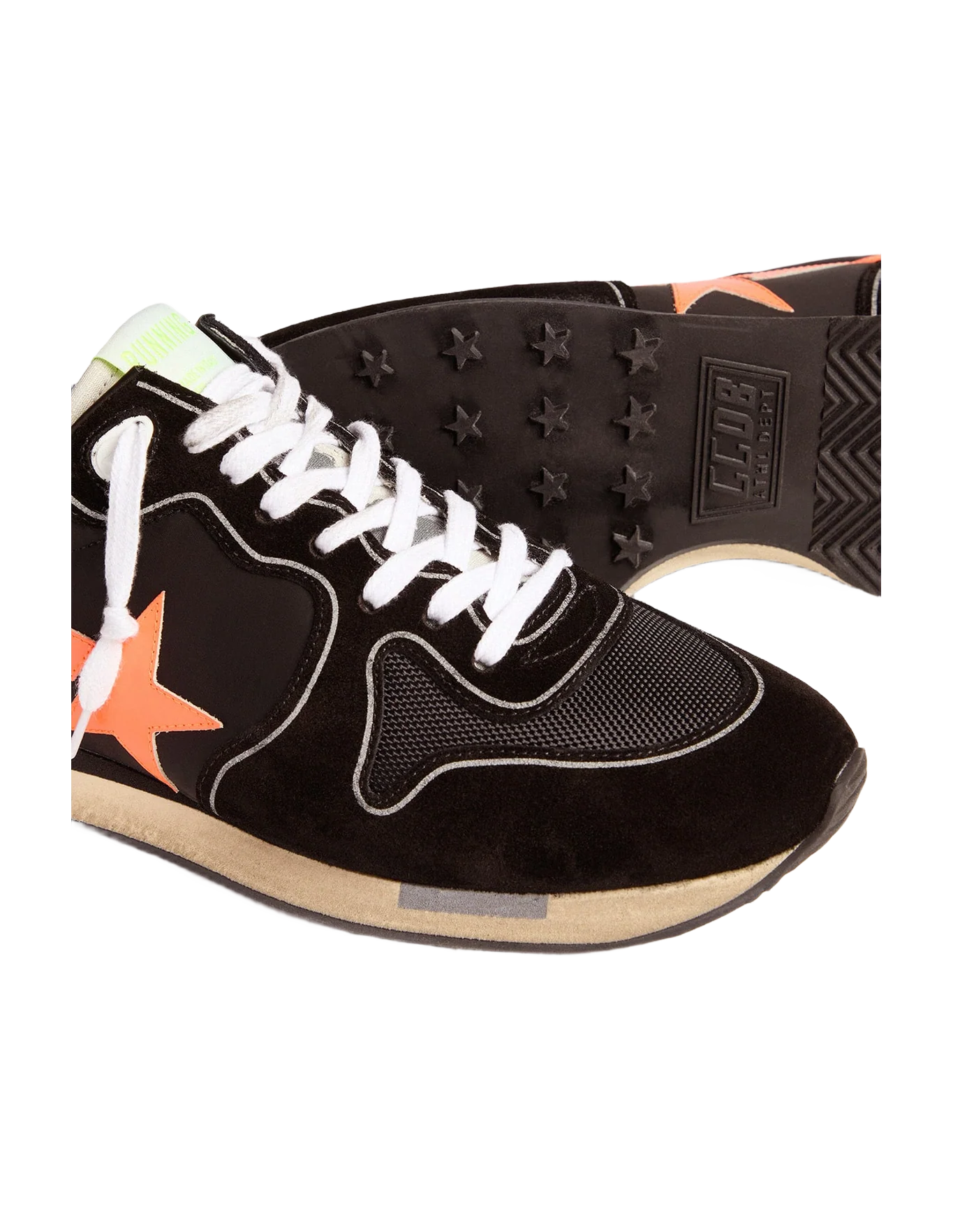 Men | Black Running Sneakers with Fluorescent Orange Star | Black x Orange Fluo x Blue - Image 2
