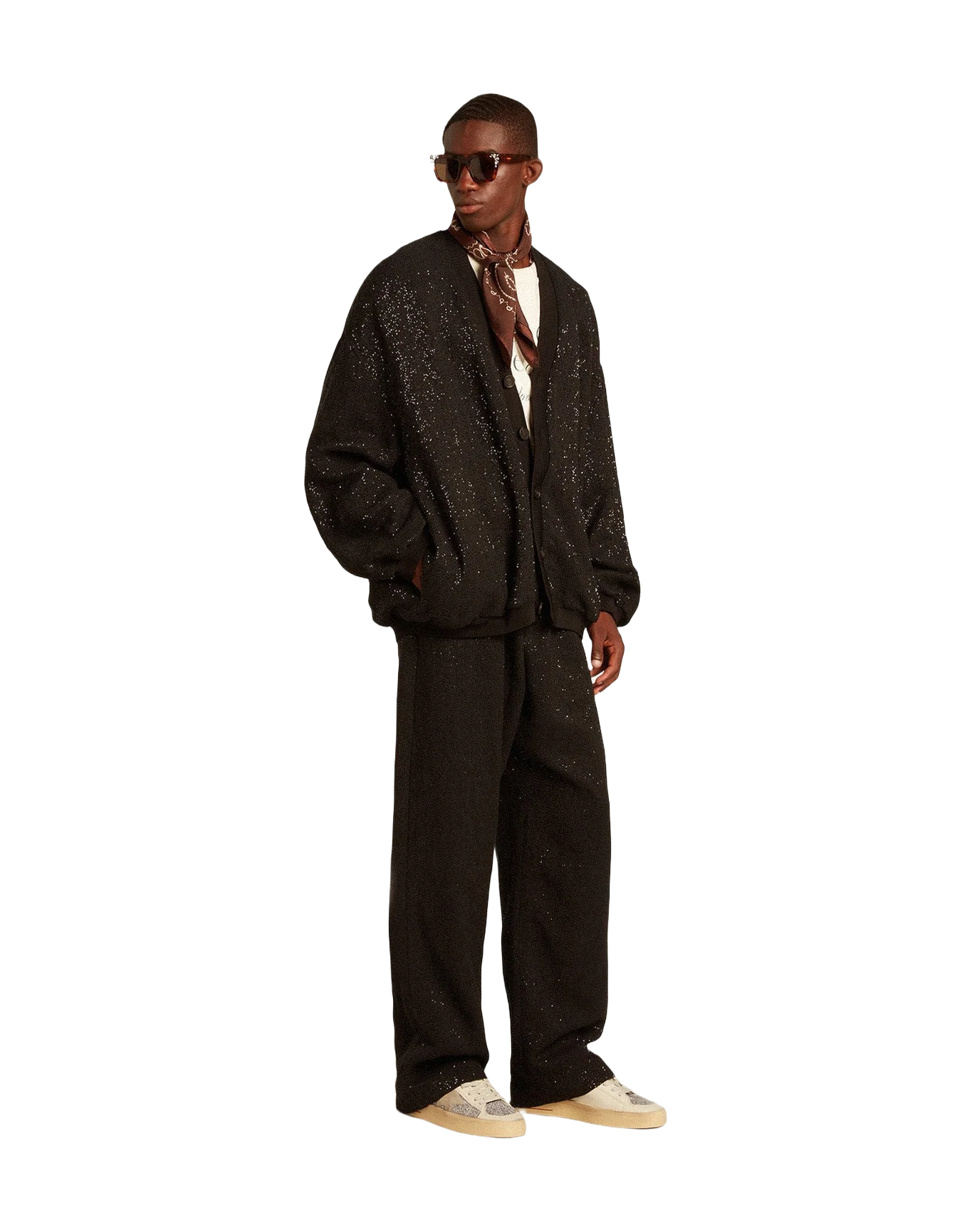 Men | Black Sequined Cardigan-Jacket | Black x Anthracite - Image 3