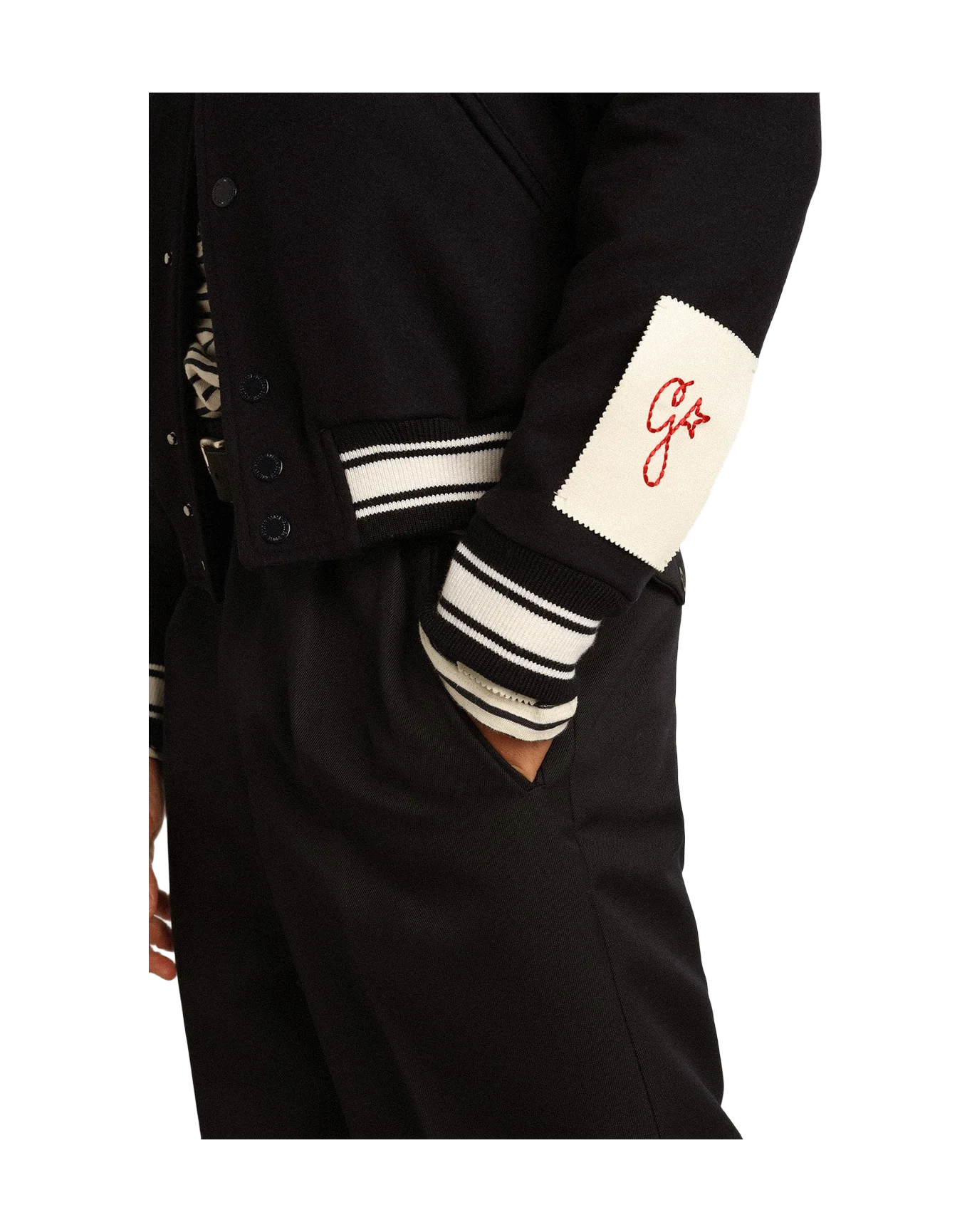 Men | Bomber Jacket Dark Blue Wool with Lettering On The Front | Dark Blue - Image 4