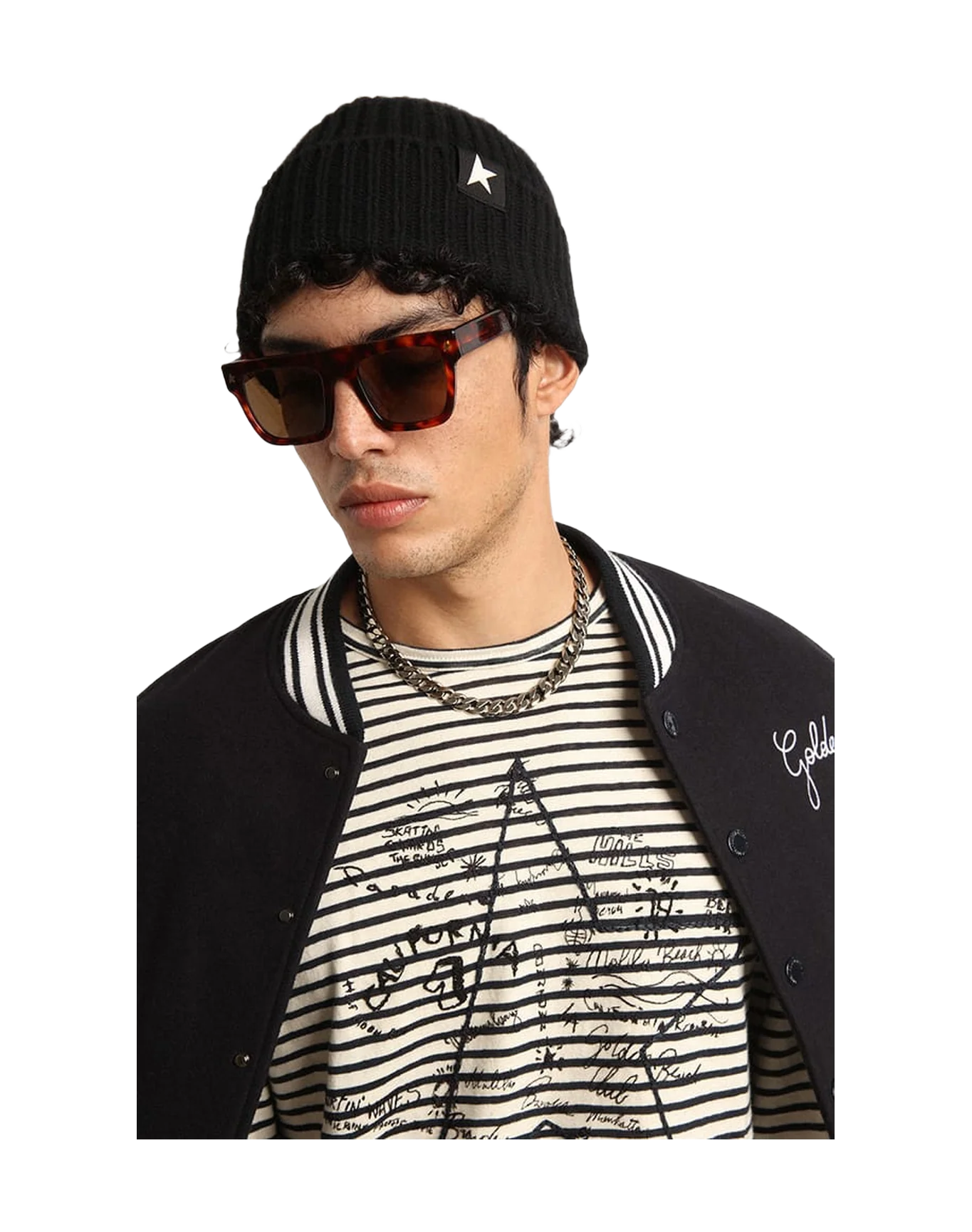 Men | Bomber Jacket Dark Blue Wool with Lettering On The Front | Dark Blue - Image 6