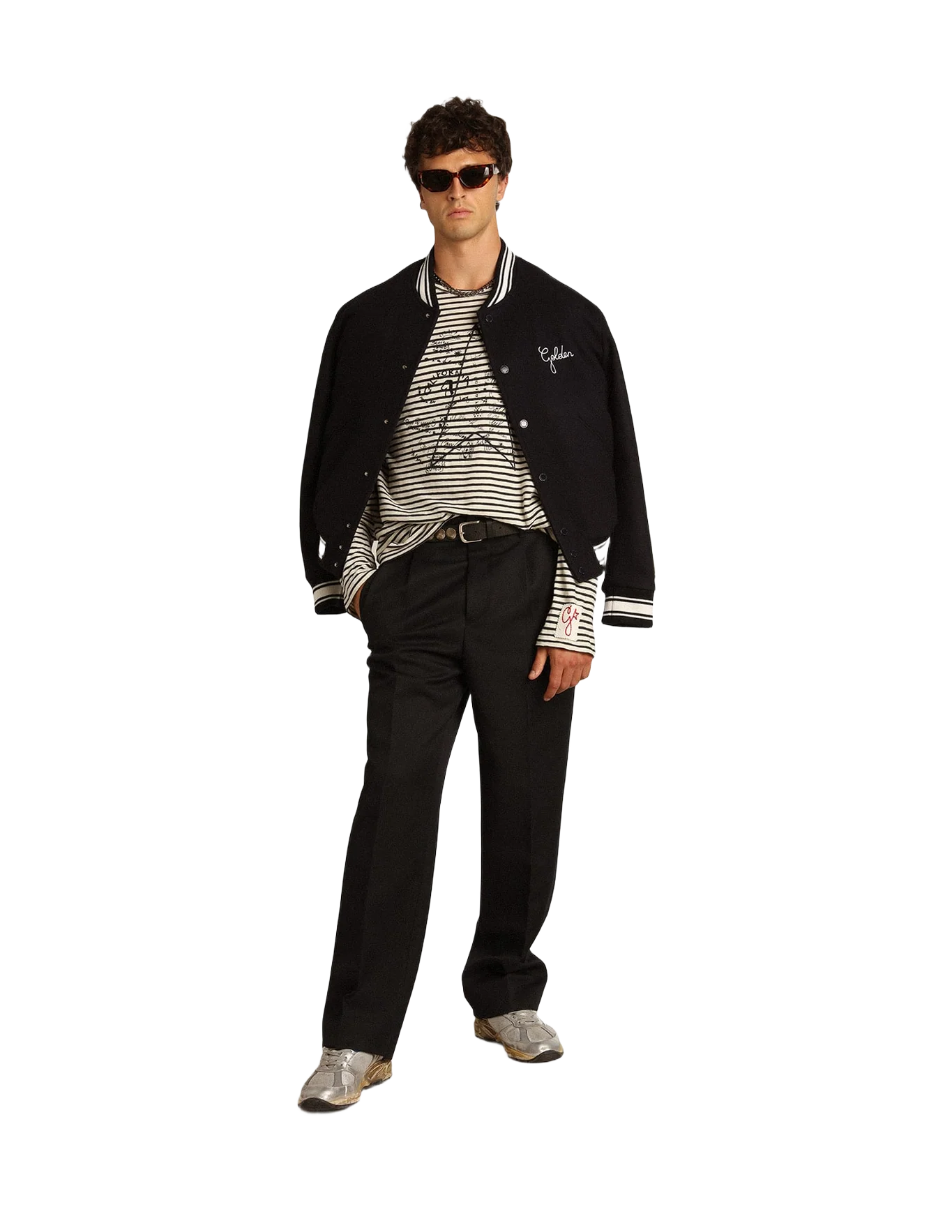 Men | Bomber Jacket Dark Blue Wool with Lettering On The Front | Dark Blue - Image 7