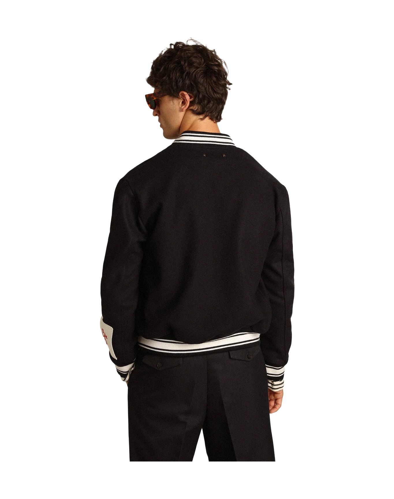 Men | Bomber Jacket Dark Blue Wool with Lettering On The Front | Dark Blue - Image 8