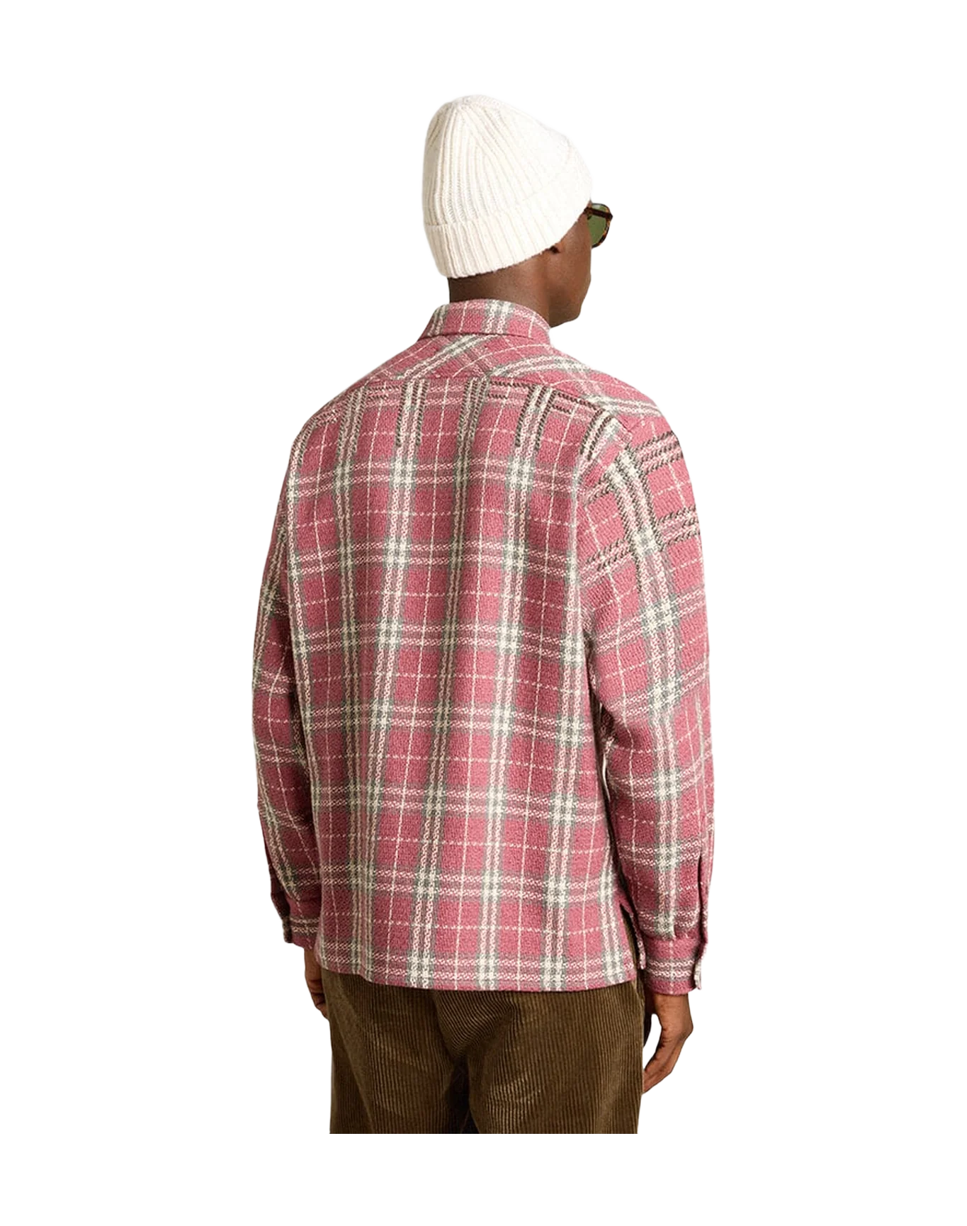 Men | Boxy Fit Shirt with Pink, Sand & Gray Check Embroidery | Crushed Berry x Sandshell x Grey - Image 9