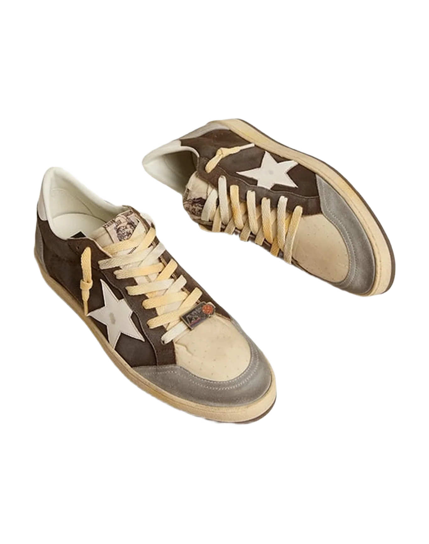 Men | Brown Ball Star with White Star & Heel Tab | Dark Brown x Silver x White x Beige
