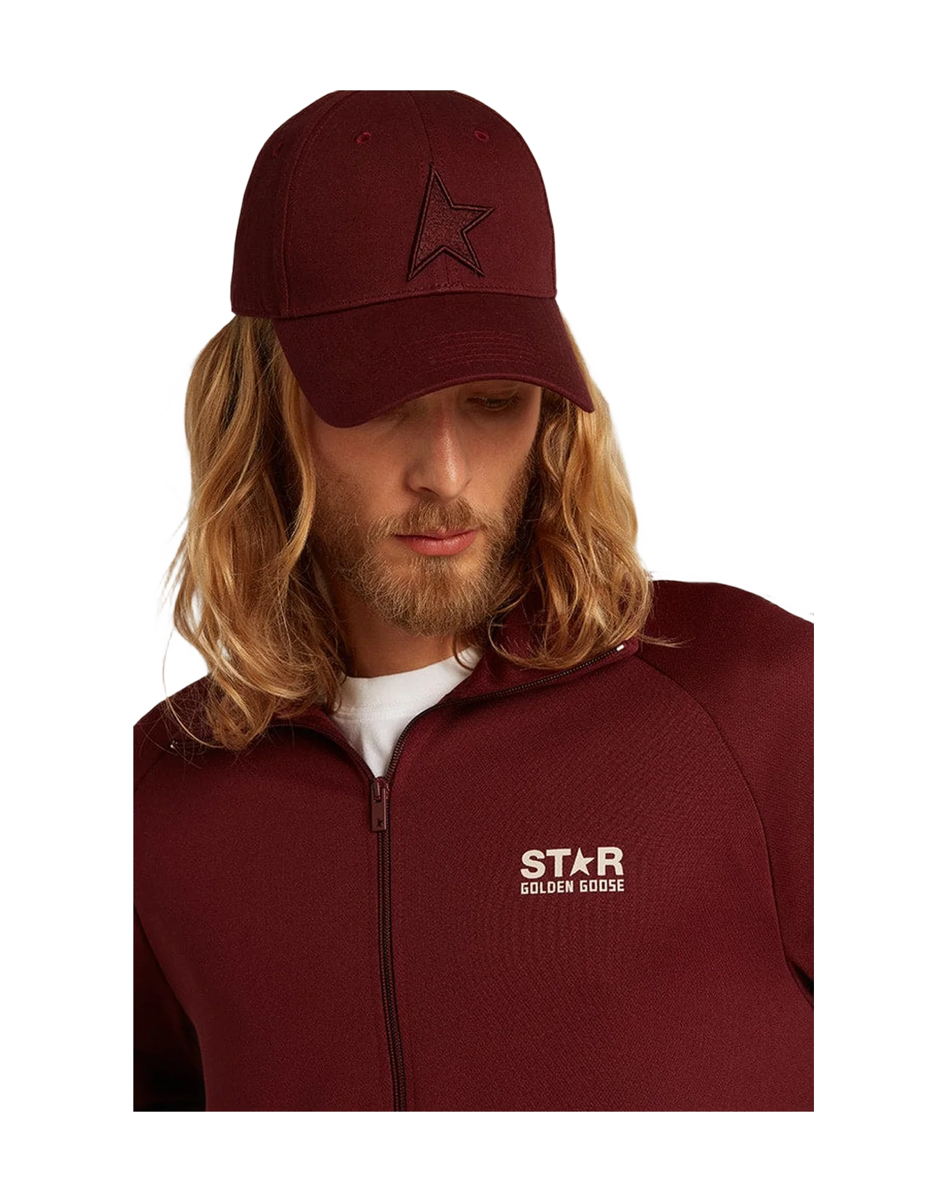 Men | Burgundy Zipped Sweatshirt with White Strip & Contrasting Stars | Windsor Wine x White - Image 7