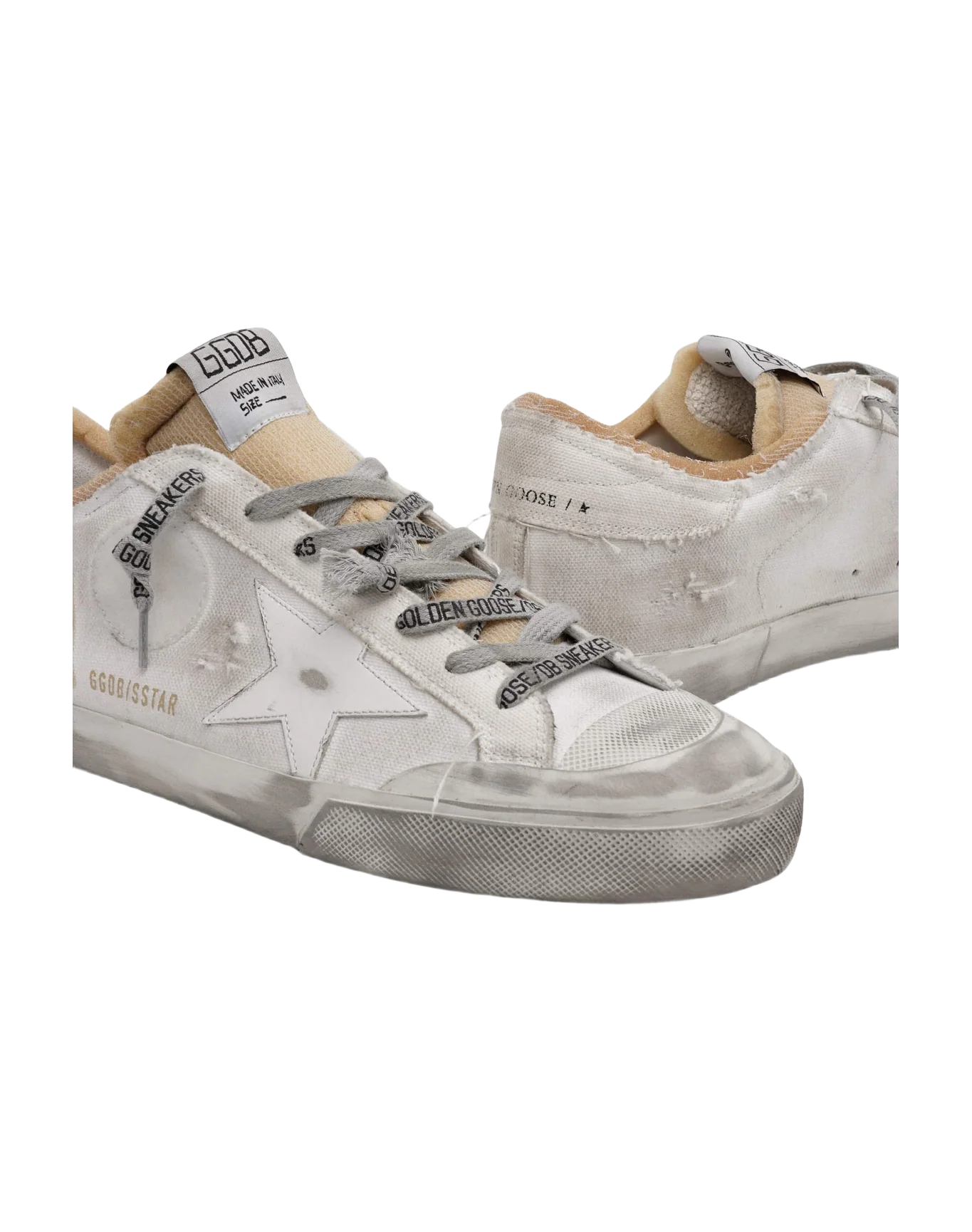 Men | Canvas Super-Star Sneakers with Side Patch | White x Beige - Image 3