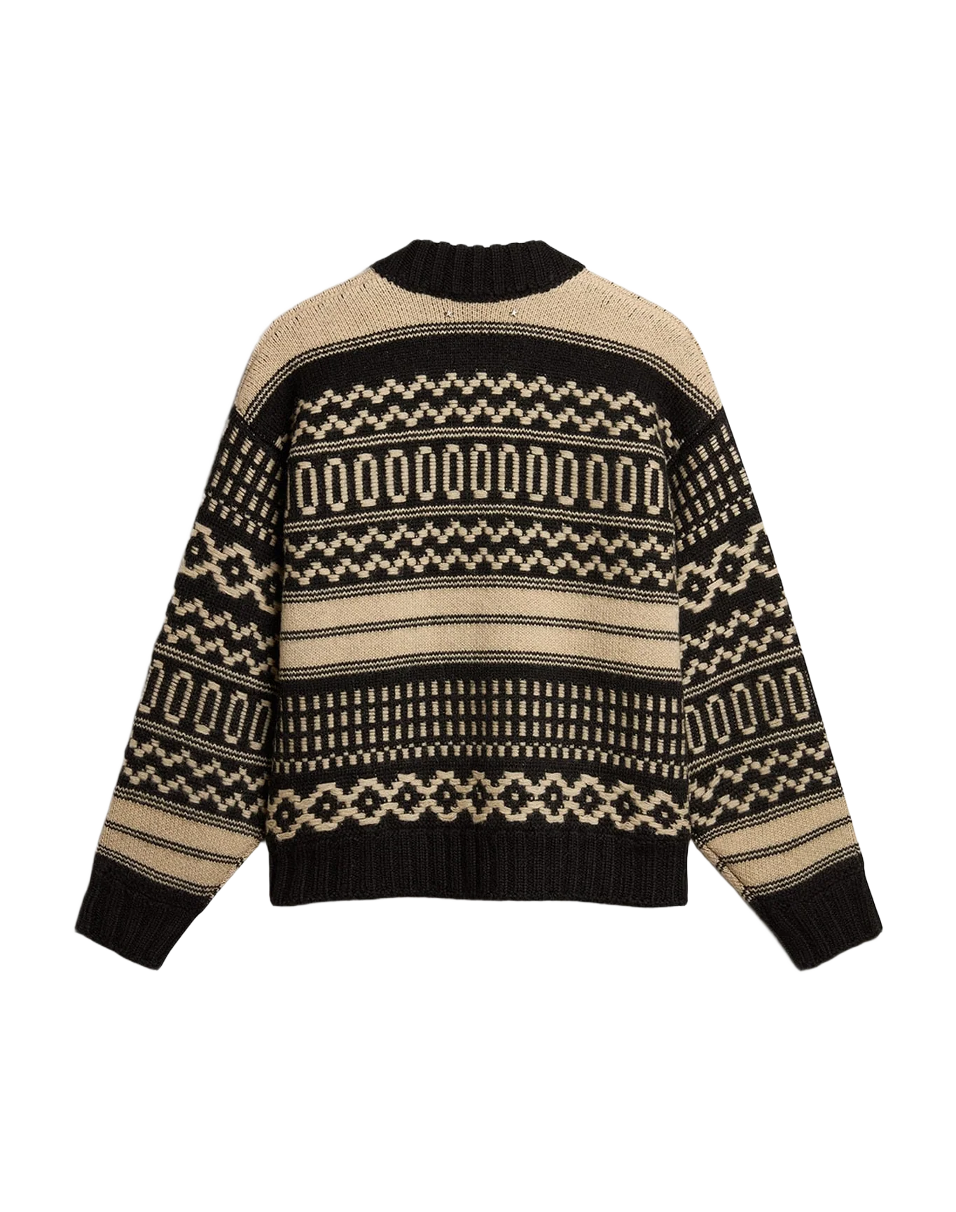 Men | Cardigan Ecru Wool with Jacquard Design | Black x Ecru - Image 8