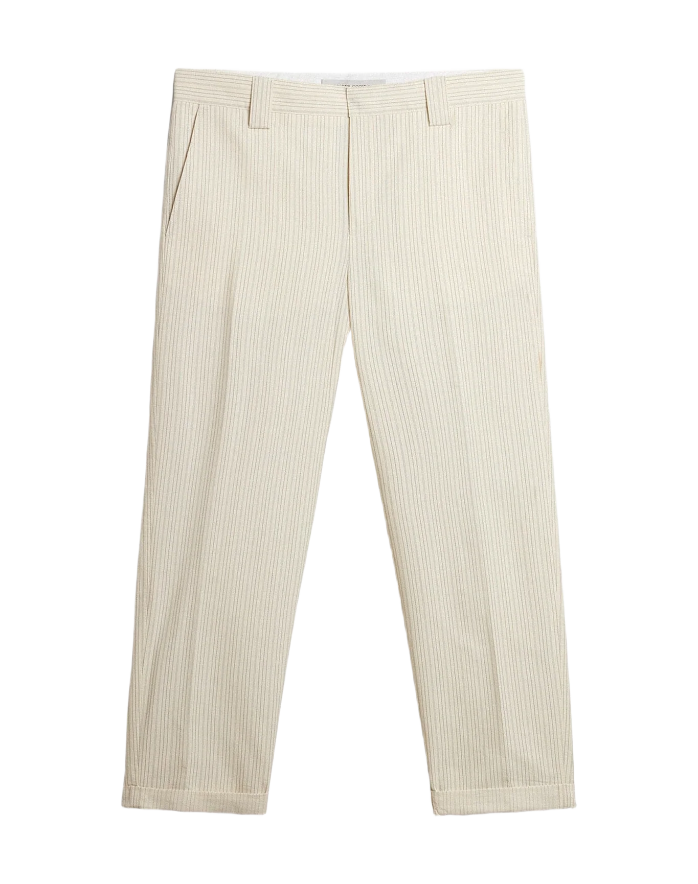 Men | Cream-Colored Pants Striped Cotton | Ecru x Eclipse x Dull Gold - Image 2