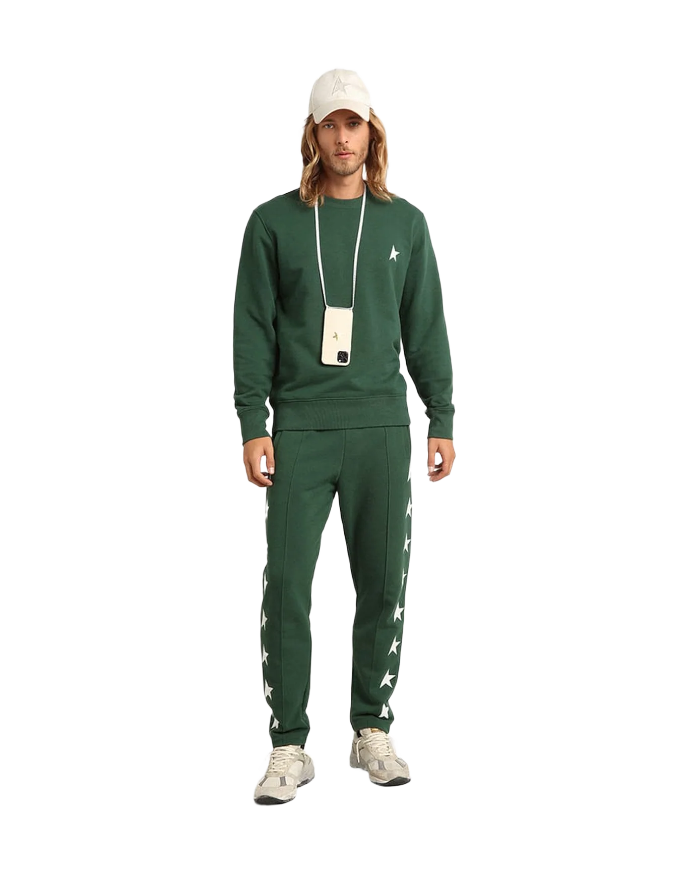 Men | Dark Green Star Collection Sweatshirt with White Star On Front | Bright Green x White - Image 5