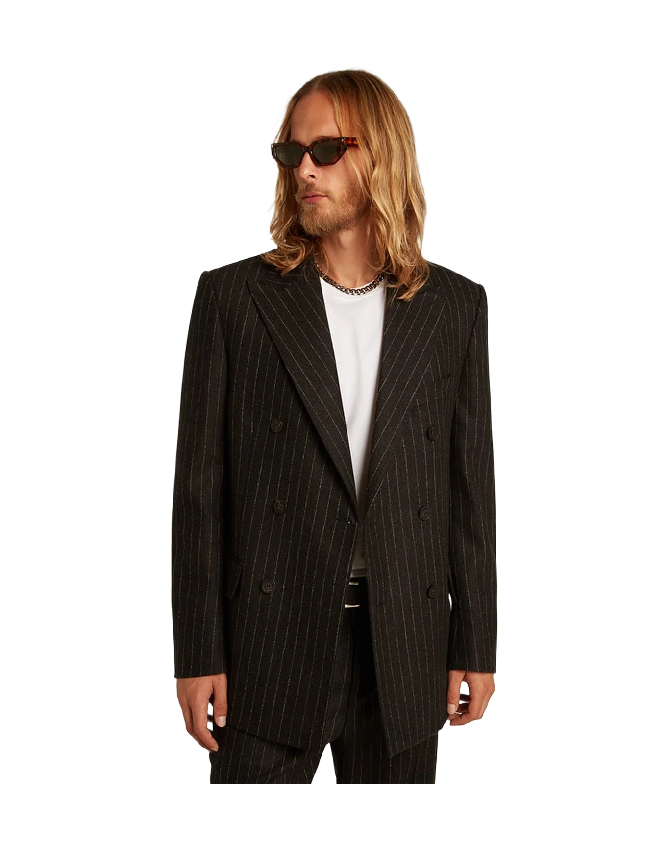 Men | Double-Breasted Blazer Gray Melange Wool | Melange Dark Grey x Arctic Wolf - Image 9