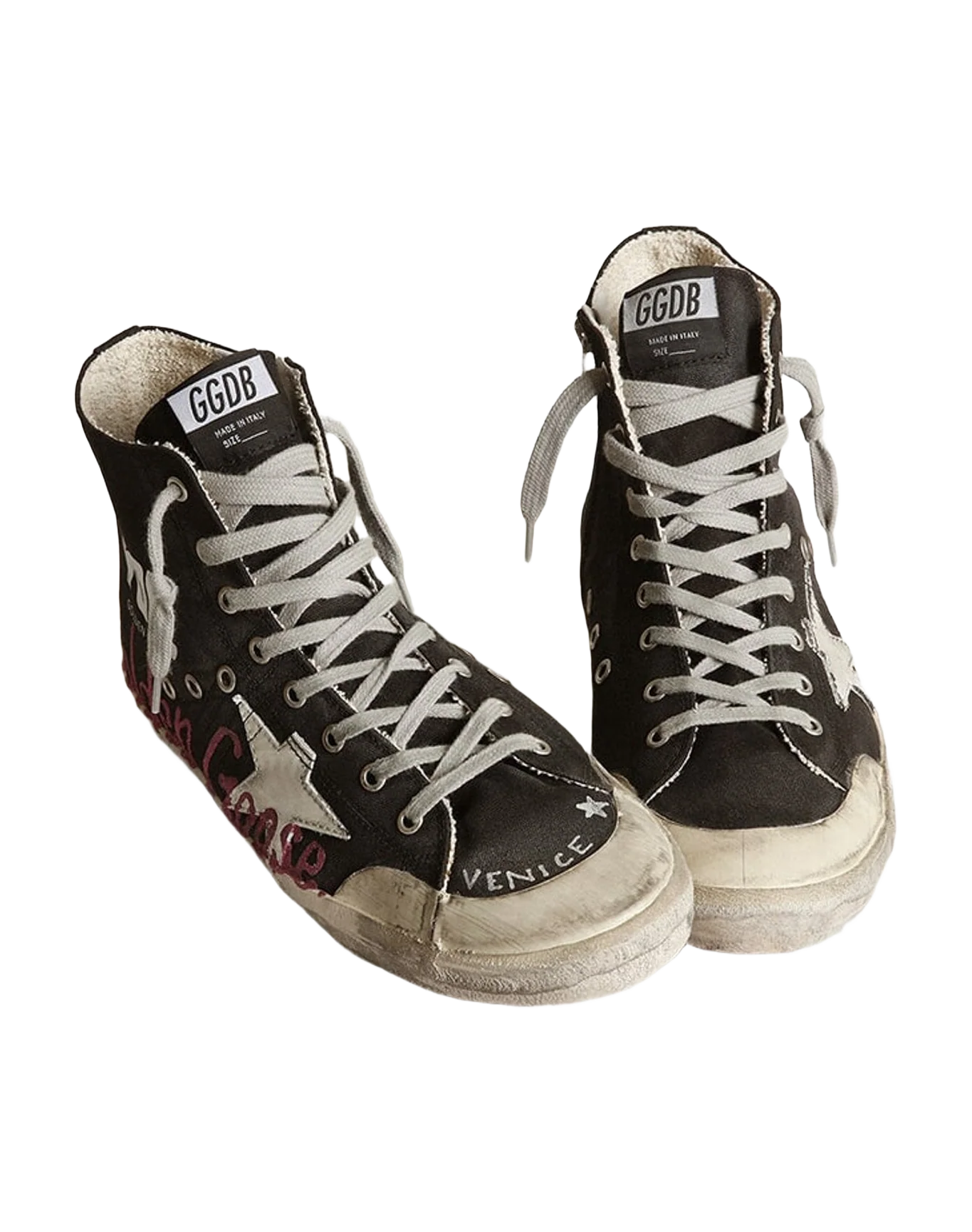 Men | Francy Penstar Sneakers Black Canvas with Golden Goose Signature & White Leather Star | Black x White x Purple