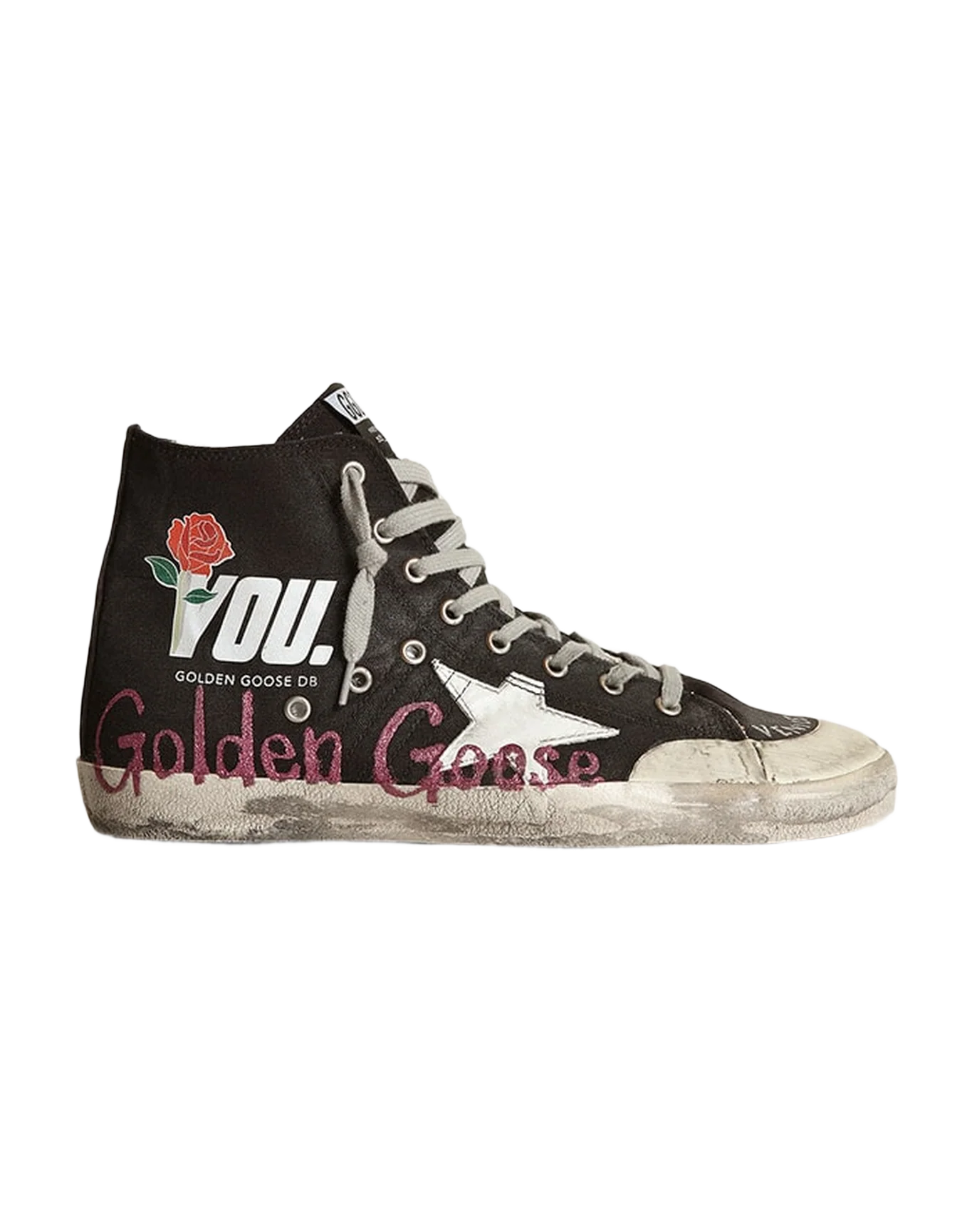Men | Francy Penstar Sneakers Black Canvas with Golden Goose Signature & White Leather Star | Black x White x Purple - Image 4