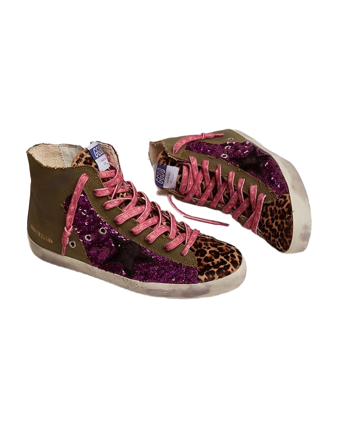 Men | Lab Limited Edition Canvas with Glitter & Pony Skin Francy Sneakers | Green Army x Purple x Bluette
