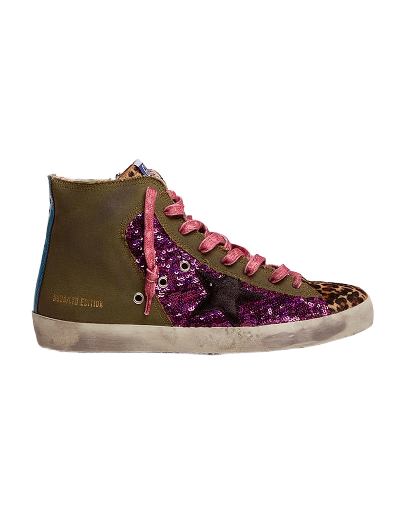 Men | Lab Limited Edition Canvas with Glitter & Pony Skin Francy Sneakers | Green Army x Purple x Bluette - Image 3