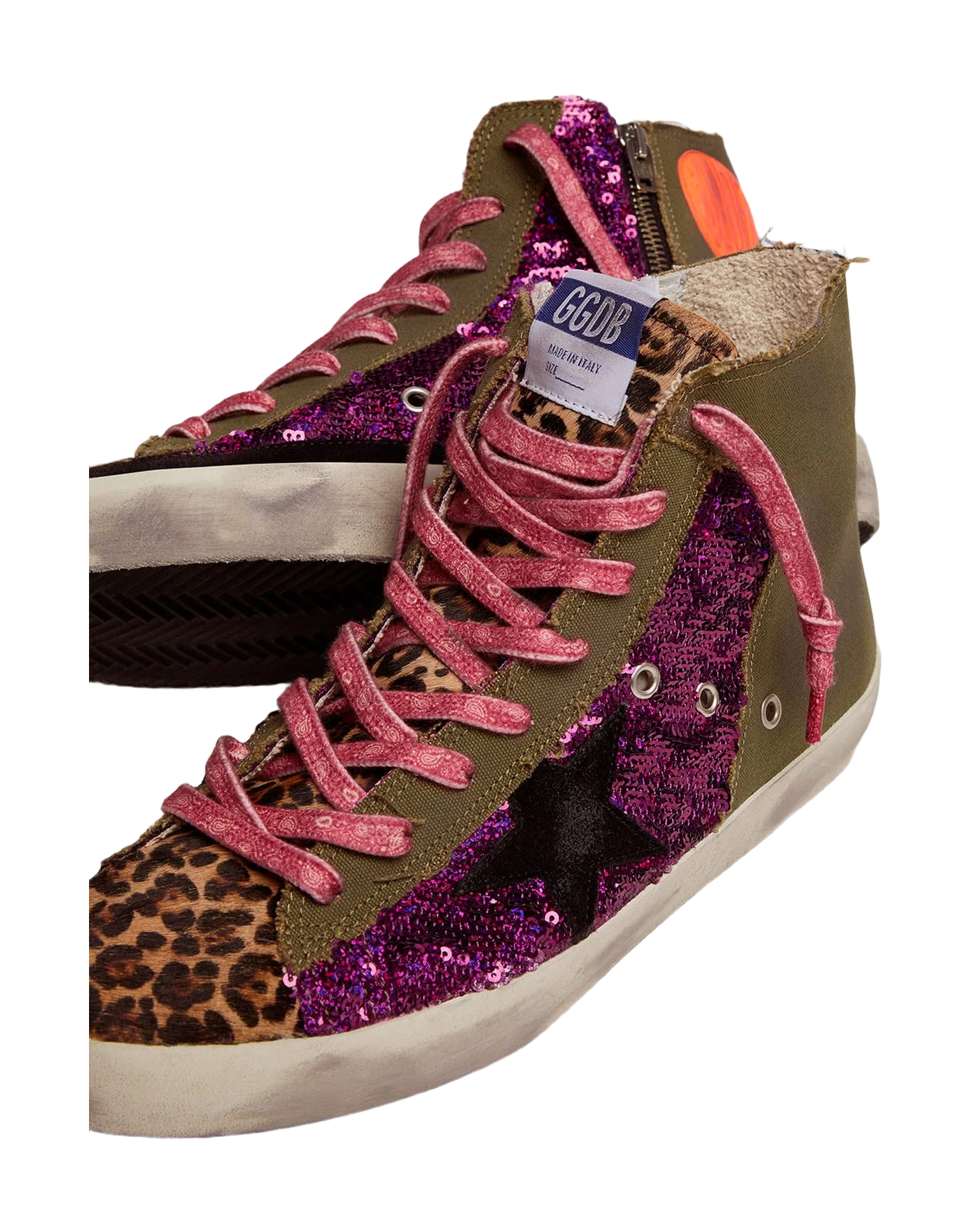 Men | Lab Limited Edition Canvas with Glitter & Pony Skin Francy Sneakers | Green Army x Purple x Bluette - Image 4