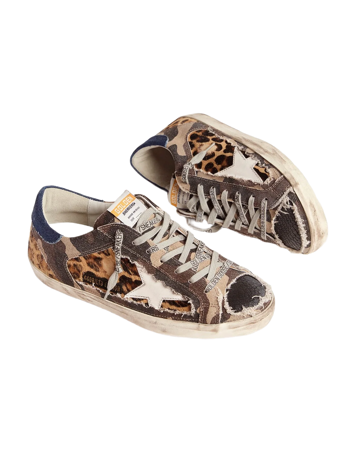Men | Leopard-Print & Camouflage Patchwork Super-Star Sneakers | Brown Black Leo x Green Camouflage x White x Dark Blue - Image 3