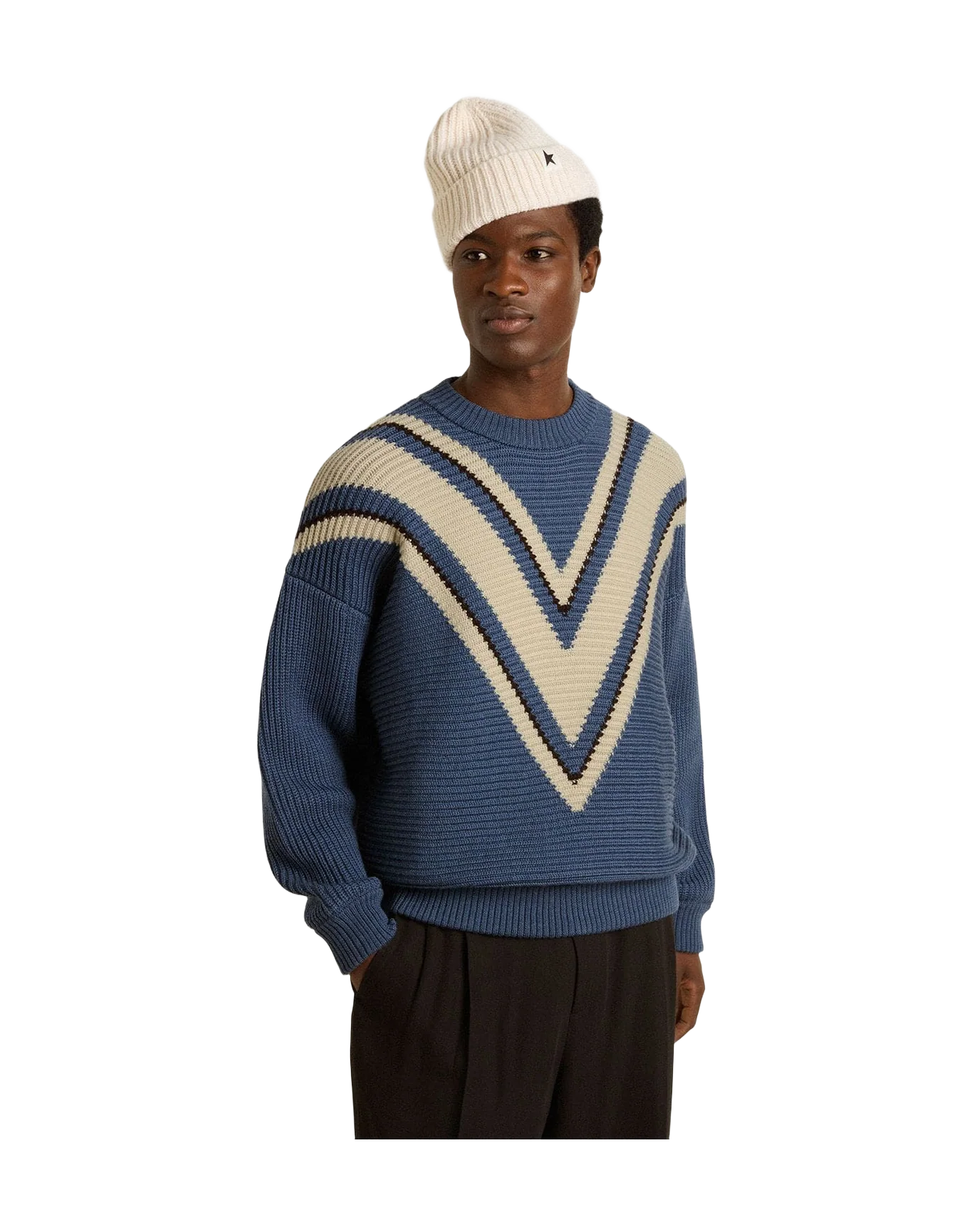 Men | Light Blue Jacquard Wool Sweater with Cream-Colored Pattern | Dutch Blue x Natural White - Image 9