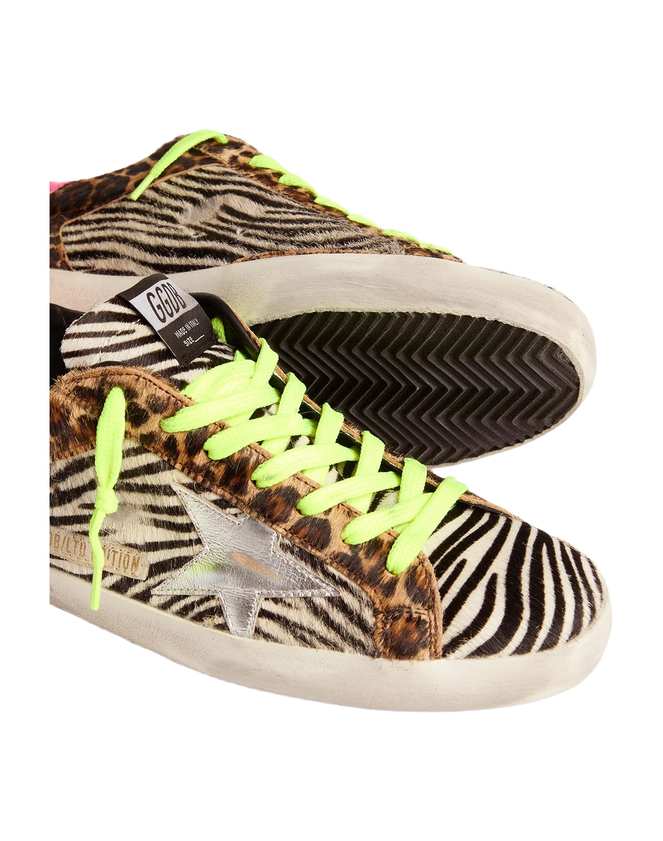Men | Limited Edition Lab Glitter Animal-Print Super-Star Sneakers | Black Zebra x Beige Brown Leo x Silver x Fuchsia Fluo - Image 2