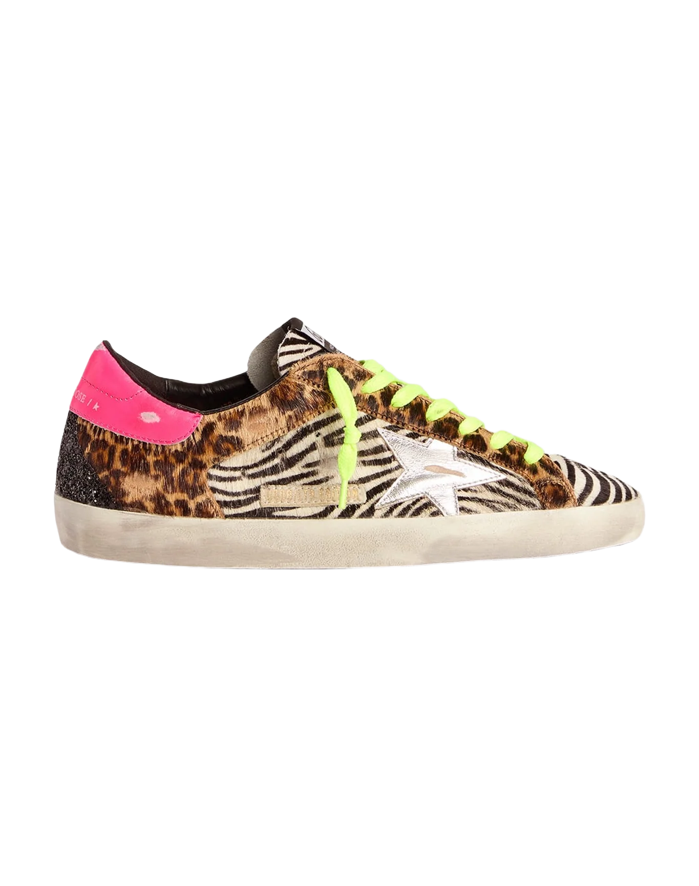 Men | Limited Edition Lab Glitter Animal-Print Super-Star Sneakers | Black Zebra x Beige Brown Leo x Silver x Fuchsia Fluo - Image 3