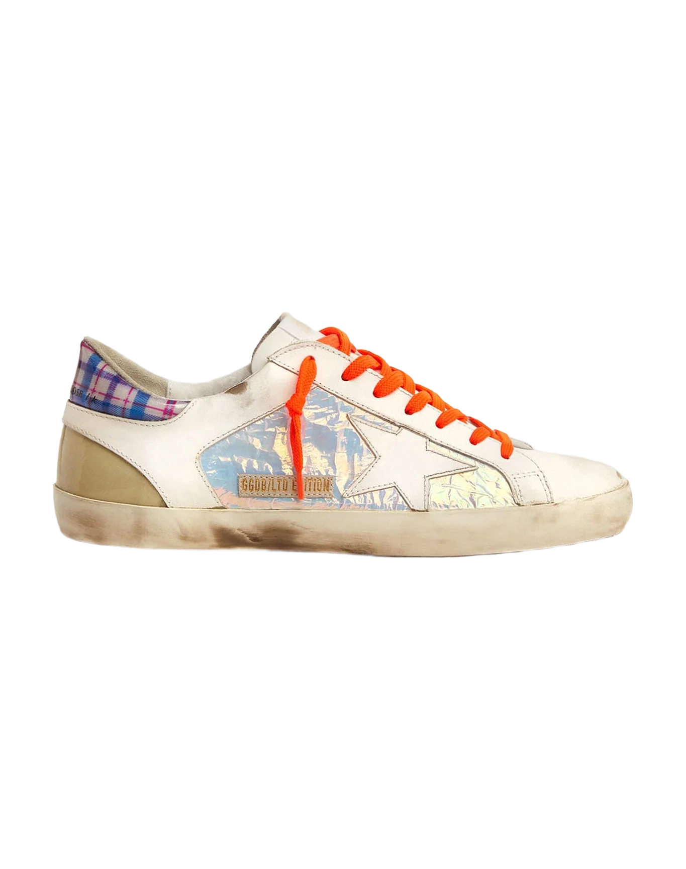 Men | Limited Edition Lab Super-Star Sneakers with Holographic & Tartan Upper | Multicolor x White x White Blue Fuchsia - Image 2